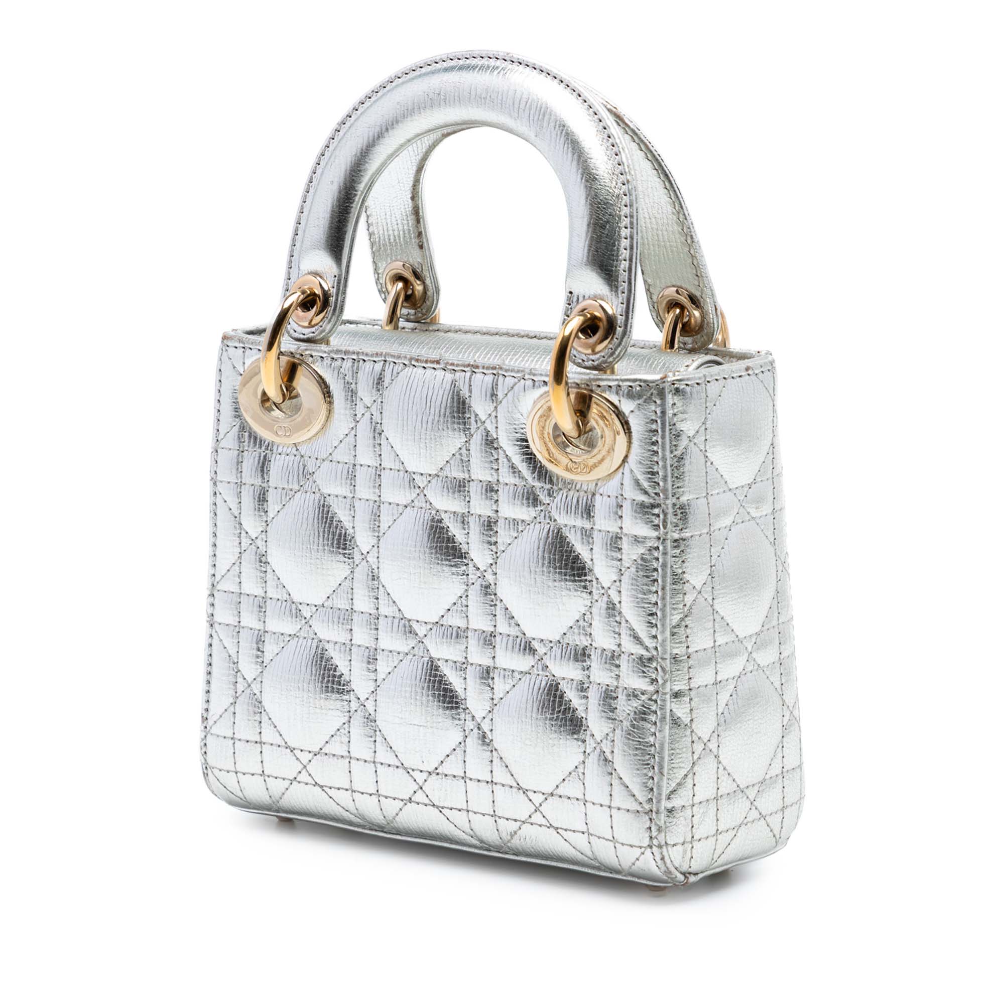 Dior Mini Metallic Crinkled Calfskin Cannage Lady Dior - image 2