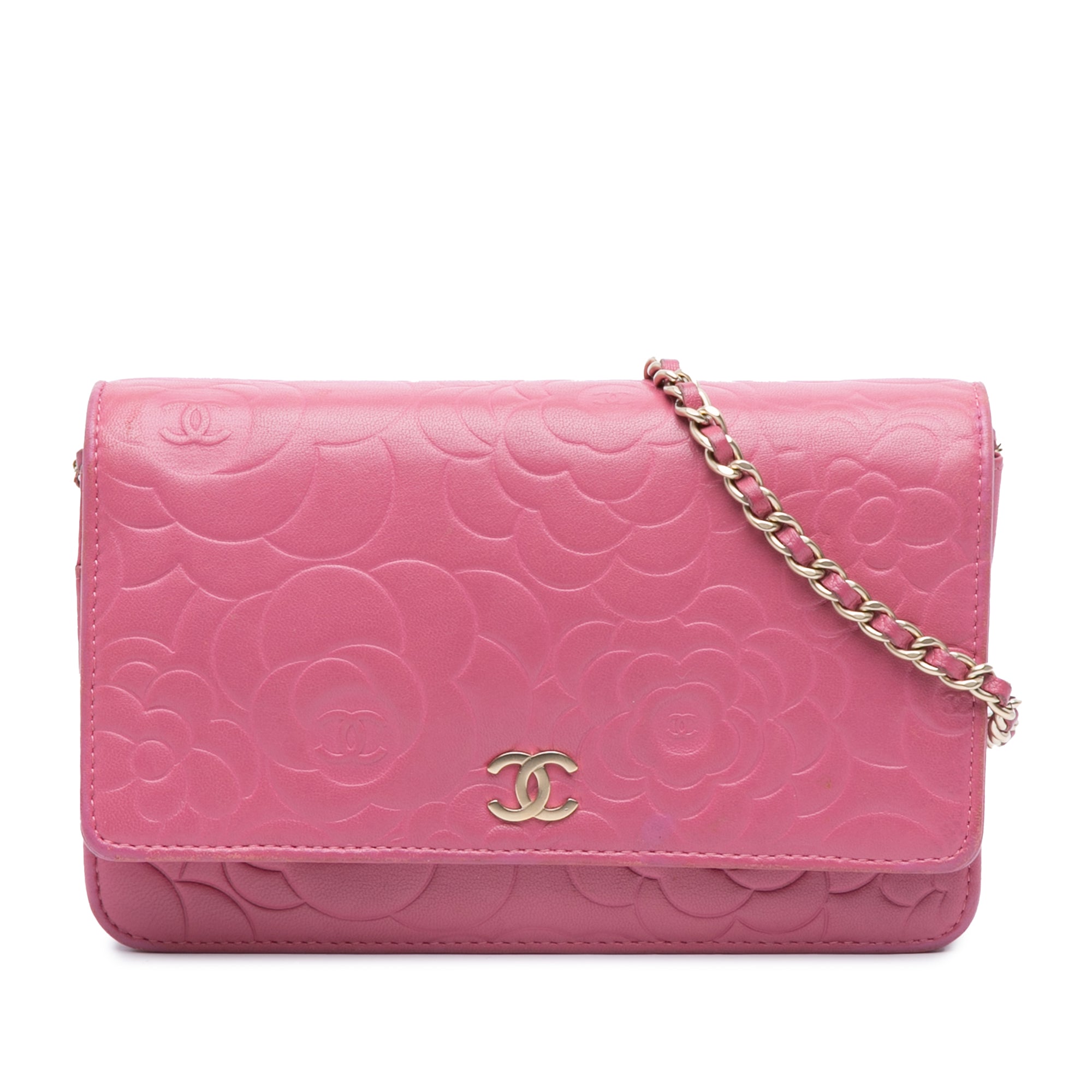 Chanel CC Embossed Lambskin Camellia Wallet On Chain - image 1