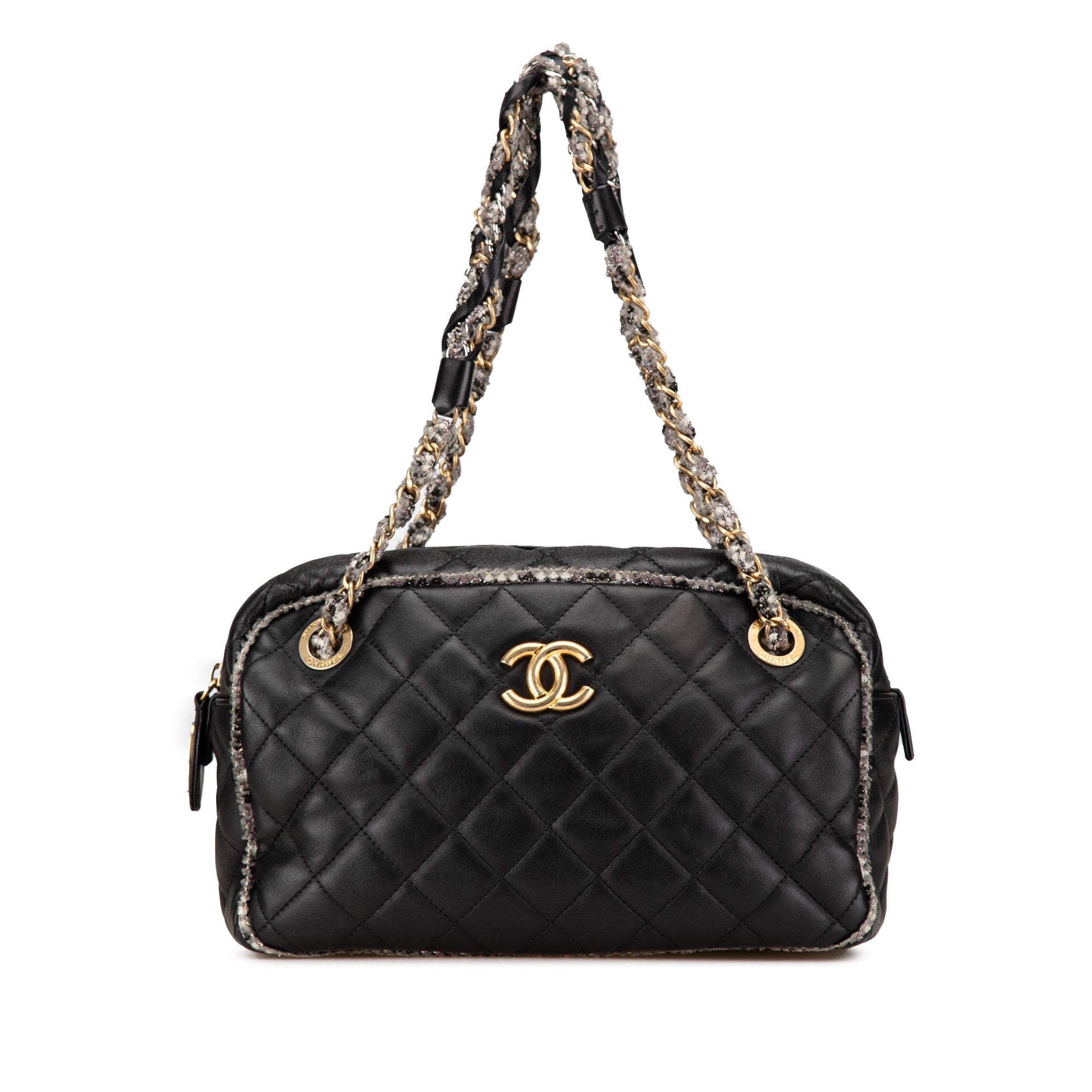 Chanel CC Quilted Lambskin Tweedy Bowler Bag - image 1