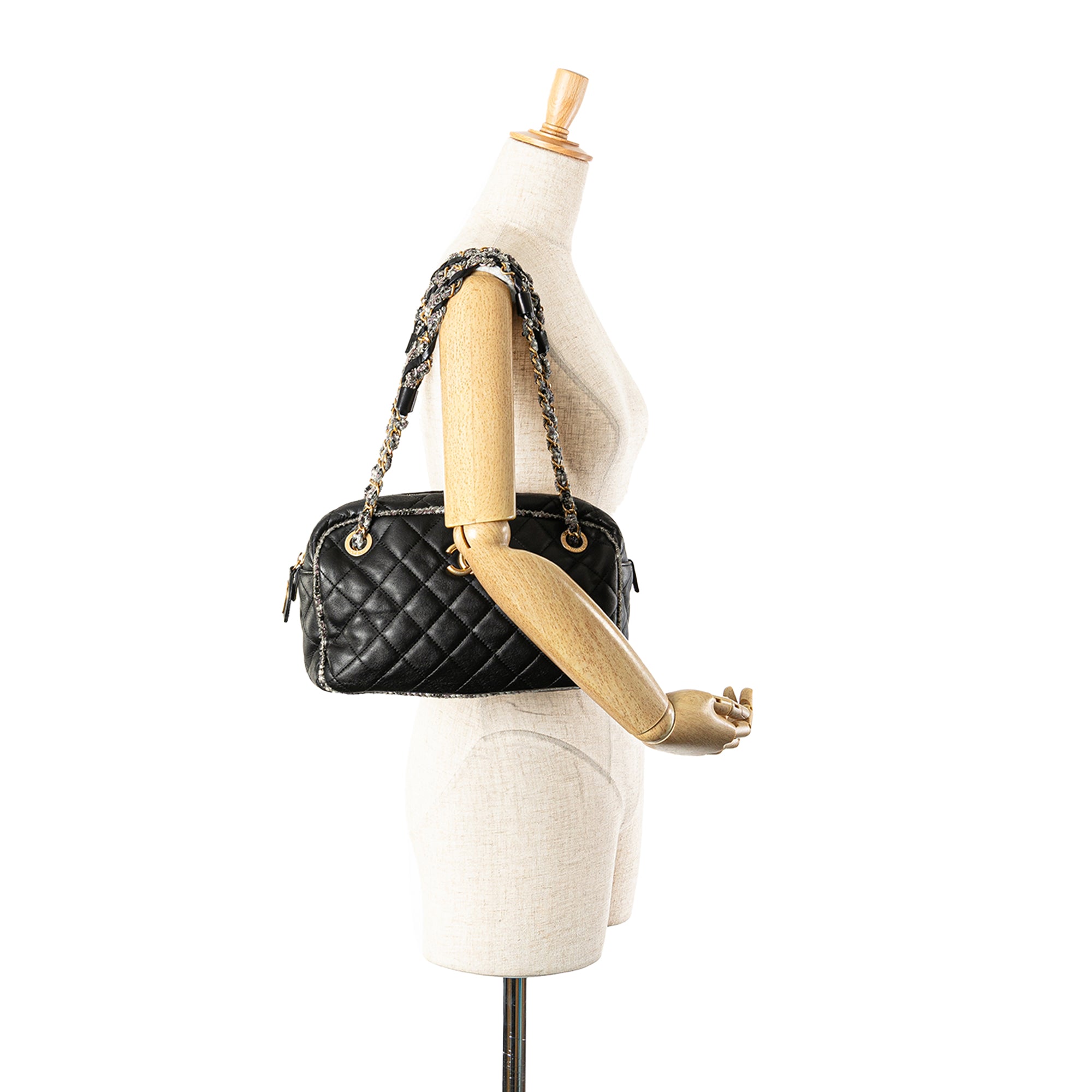 Chanel CC Quilted Lambskin Tweedy Bowler Bag - image 11