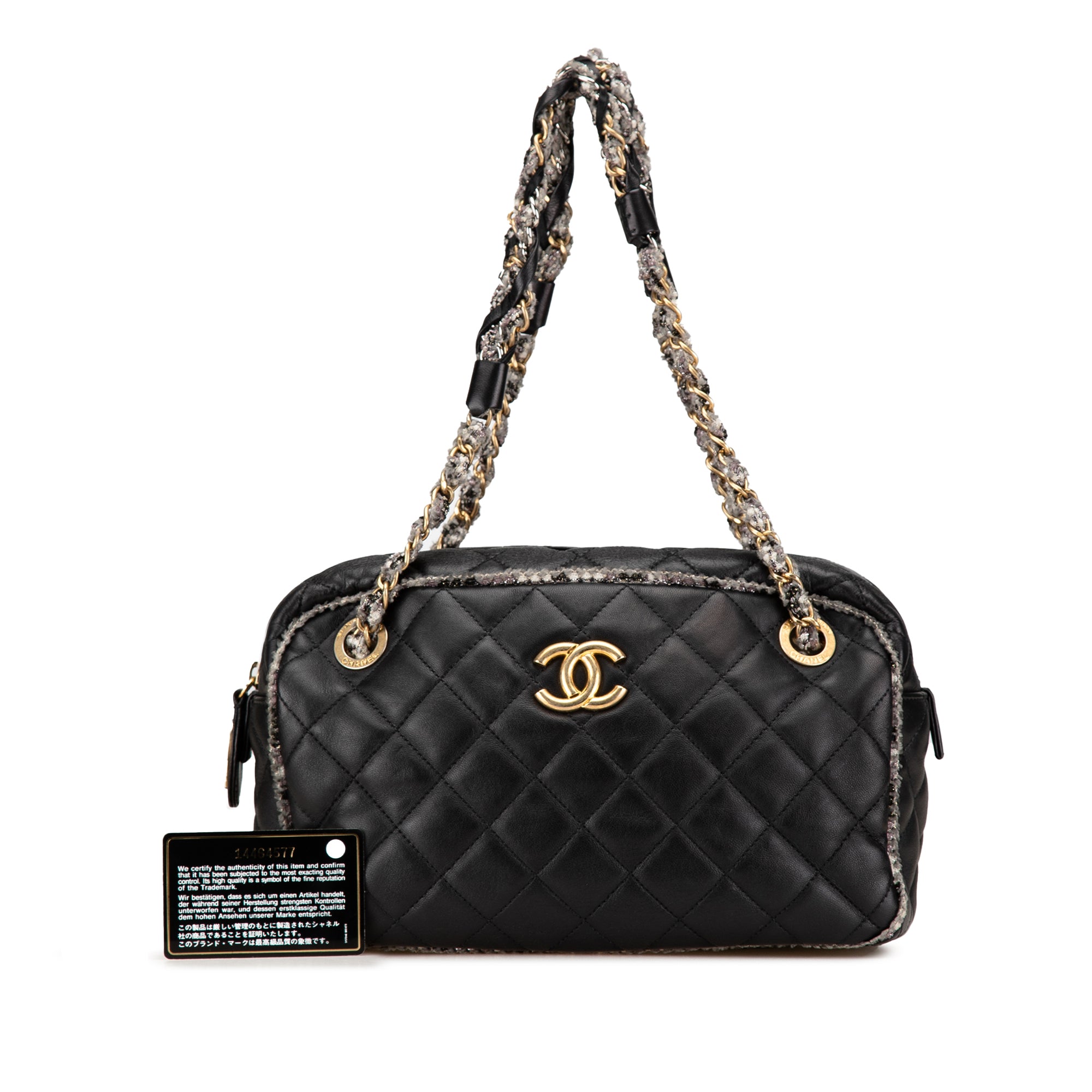 Chanel CC Quilted Lambskin Tweedy Bowler Bag - image 12
