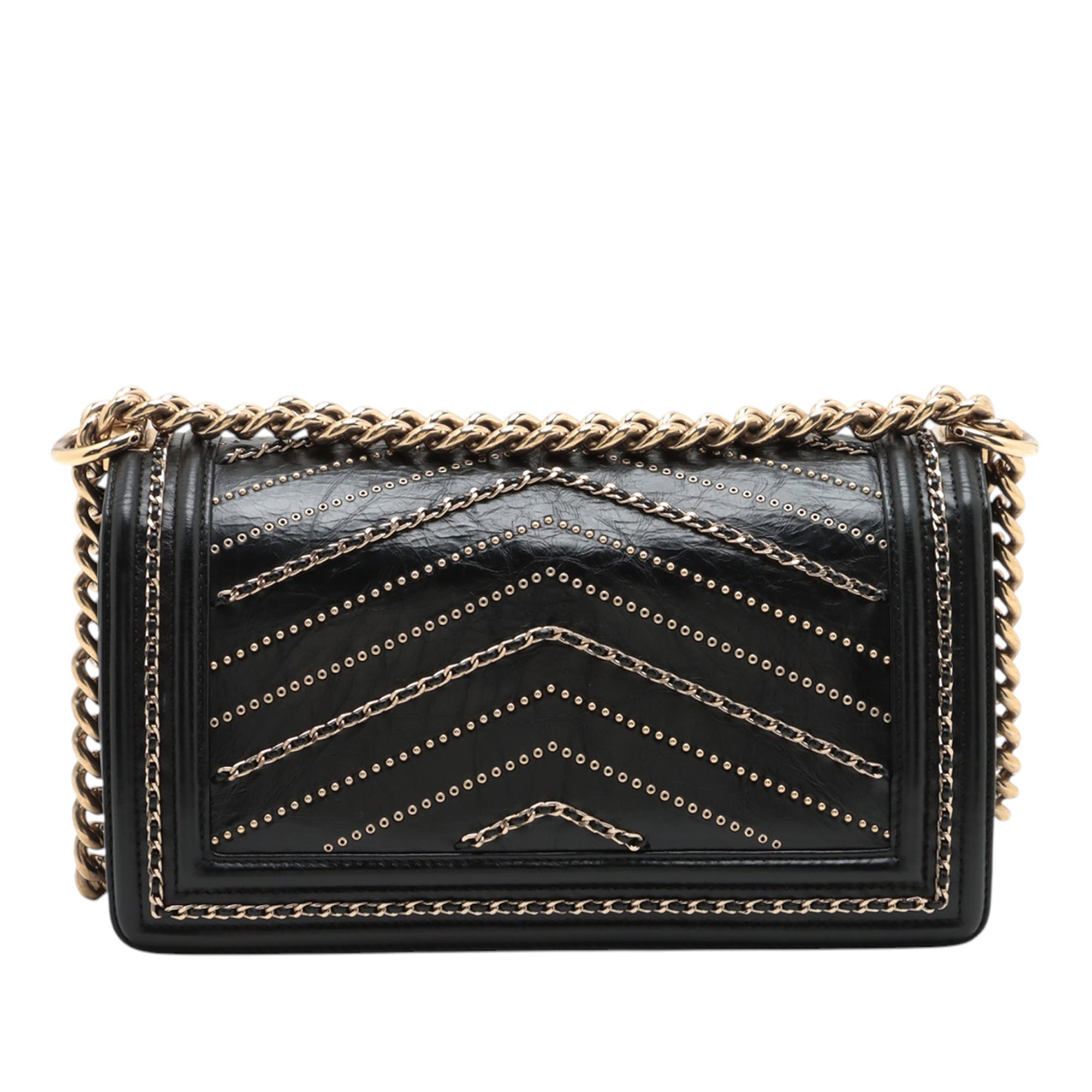 Chanel Old Medium Chevron Crumpled Calfskin Embellished Boy Flap - image 2