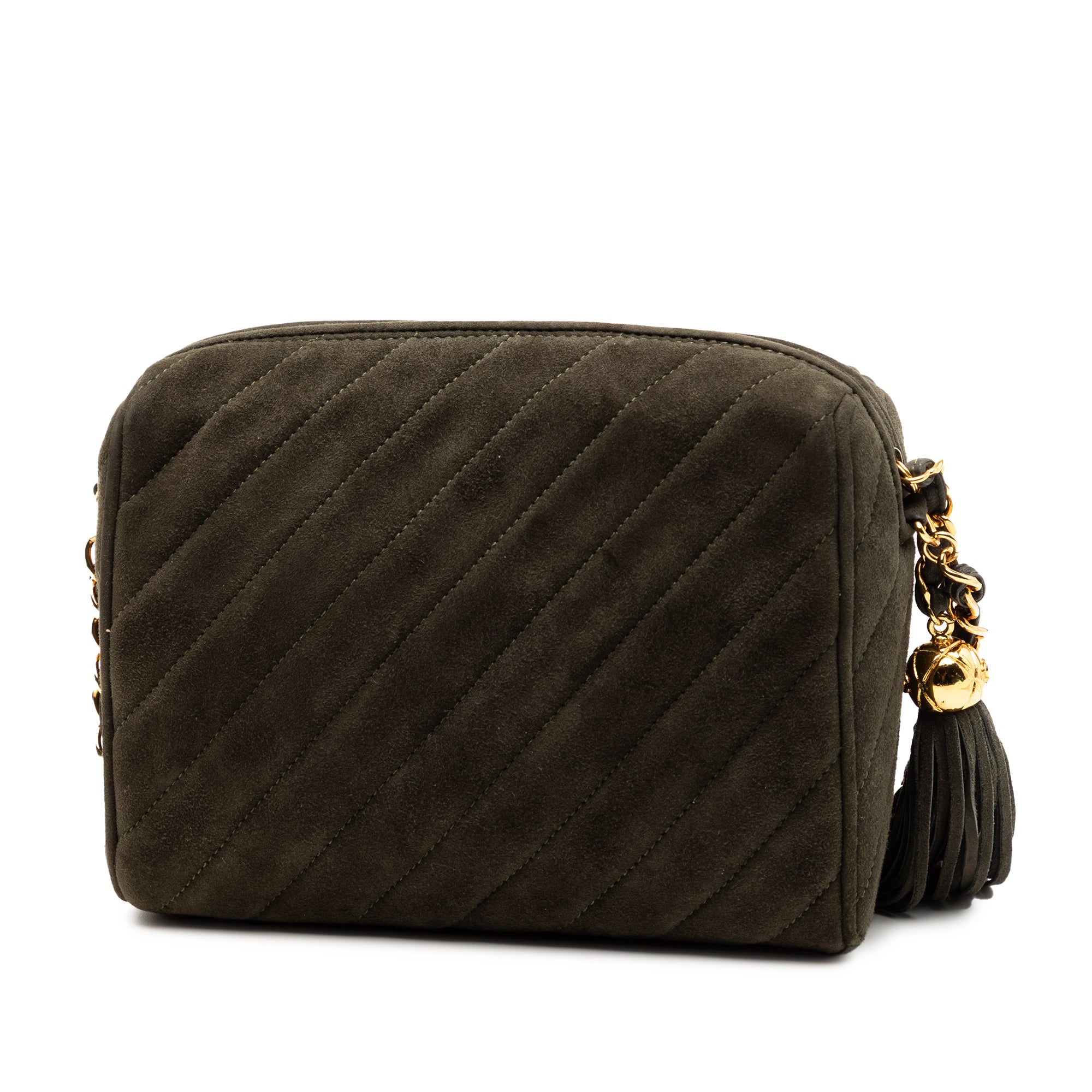 Chanel CC Diagonal Quilted Suede Tassel Diamond Camera Bag - image 2