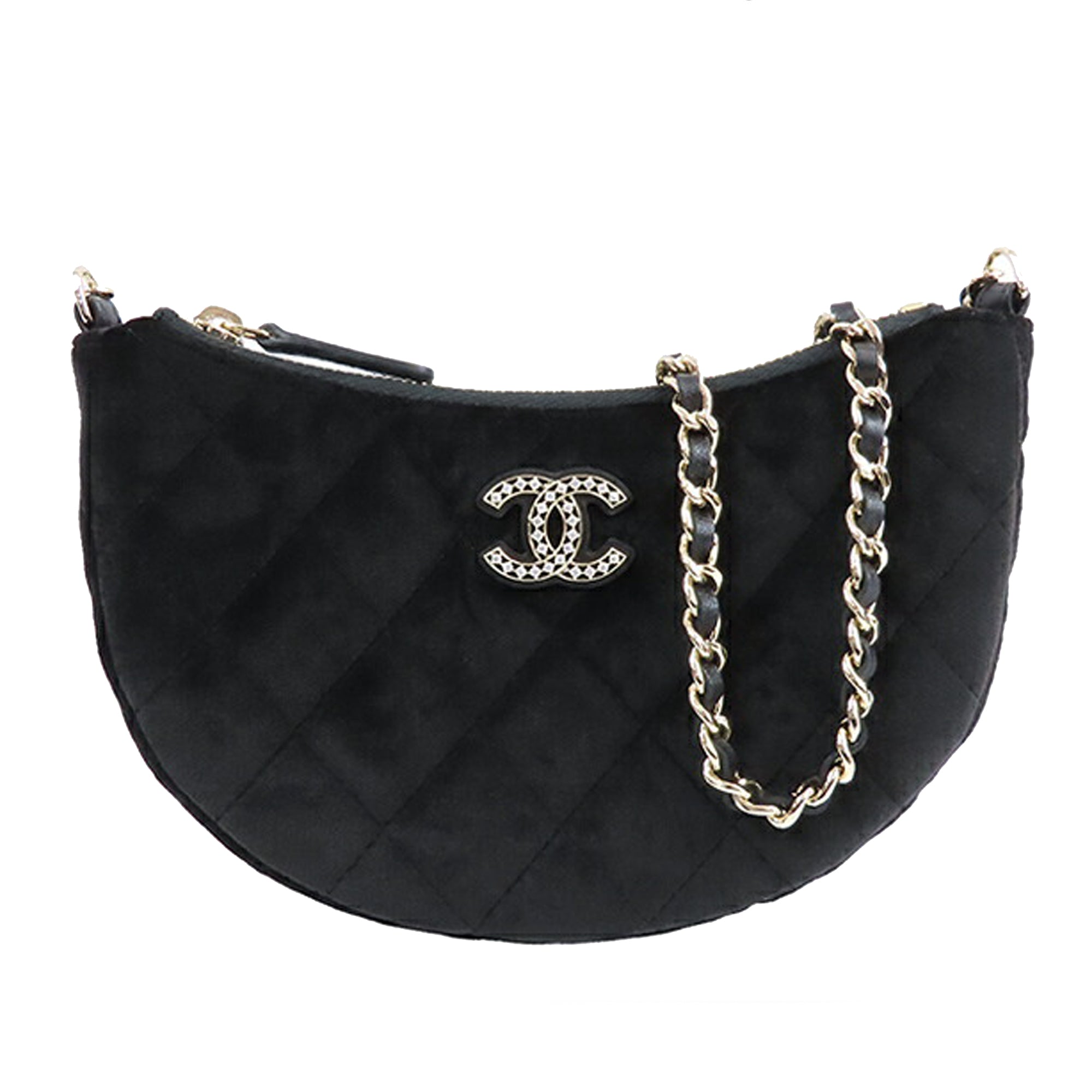 Chanel CC Quilted Velour Half Moon Chain Crossbody - image 1