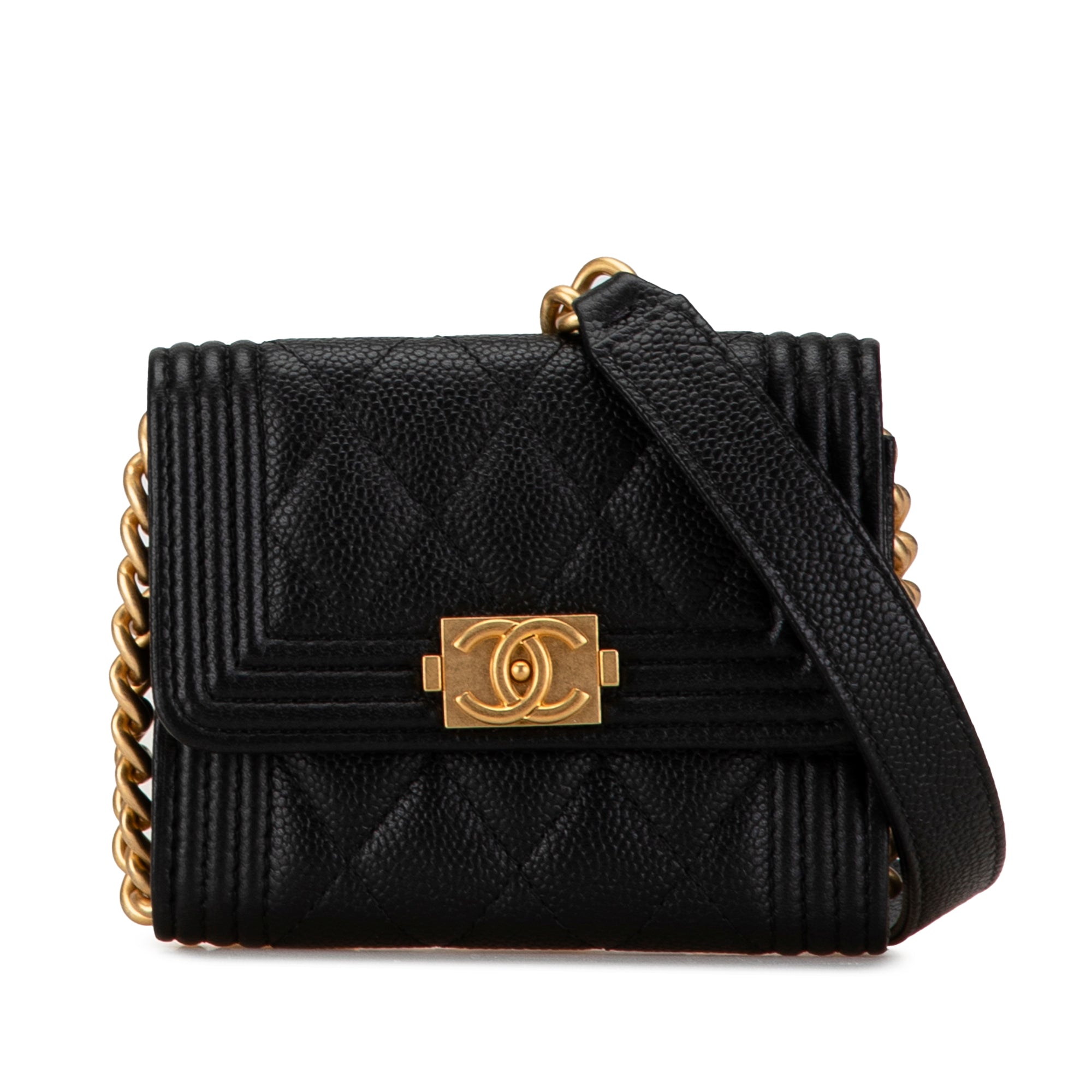 Chanel Quilted Caviar Boy Card Holder with Chain - image 1