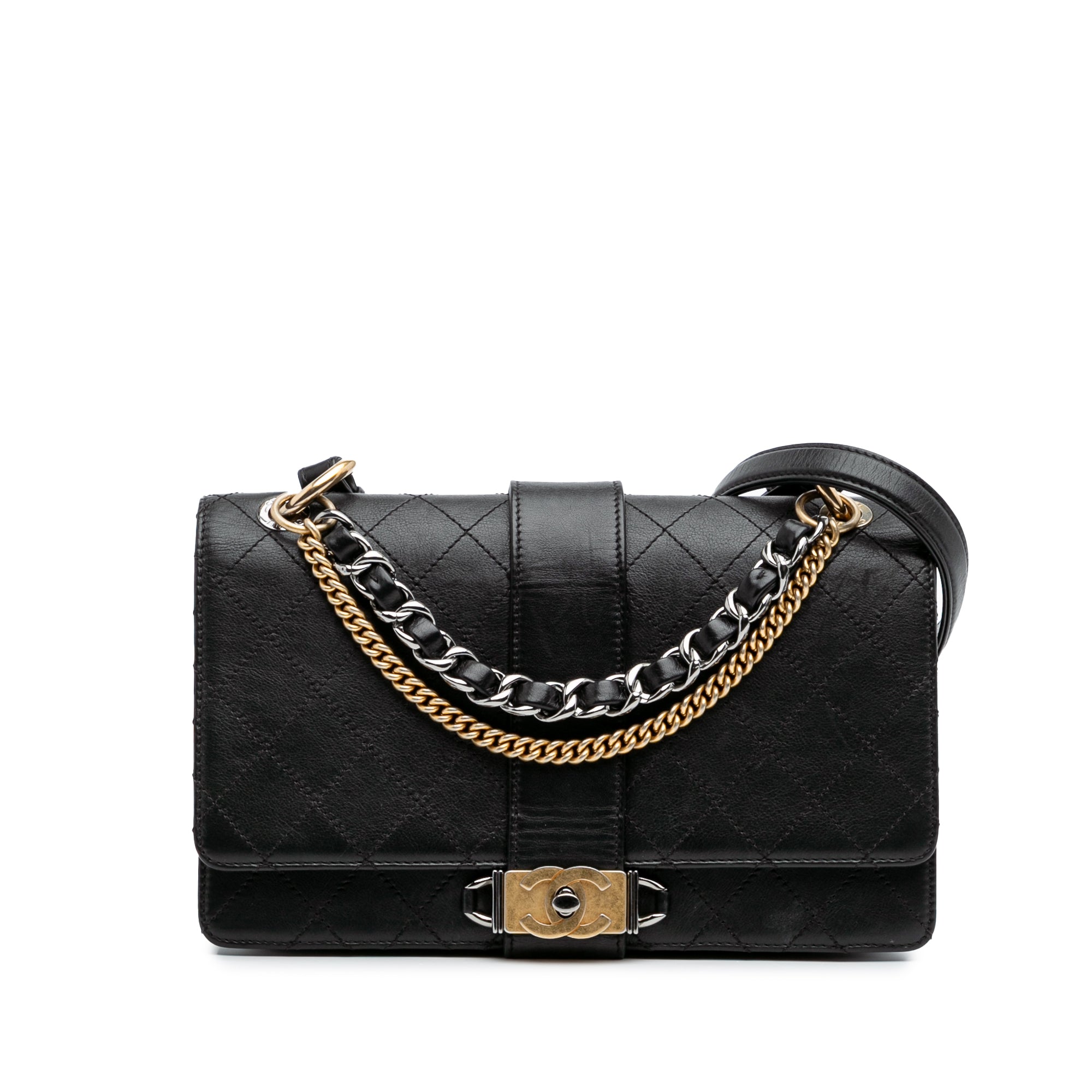 Chanel Quilted Calfskin Double Chain Top Handle Flap - image 1