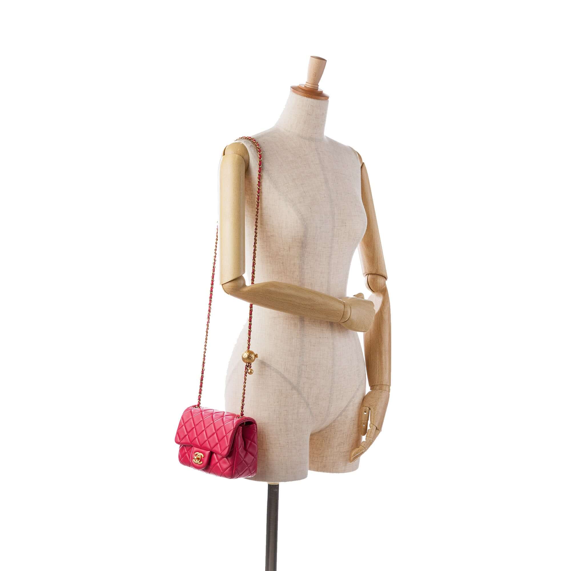 Chanel Mini Square Classic Lambskin Pearl Crush Single Flap