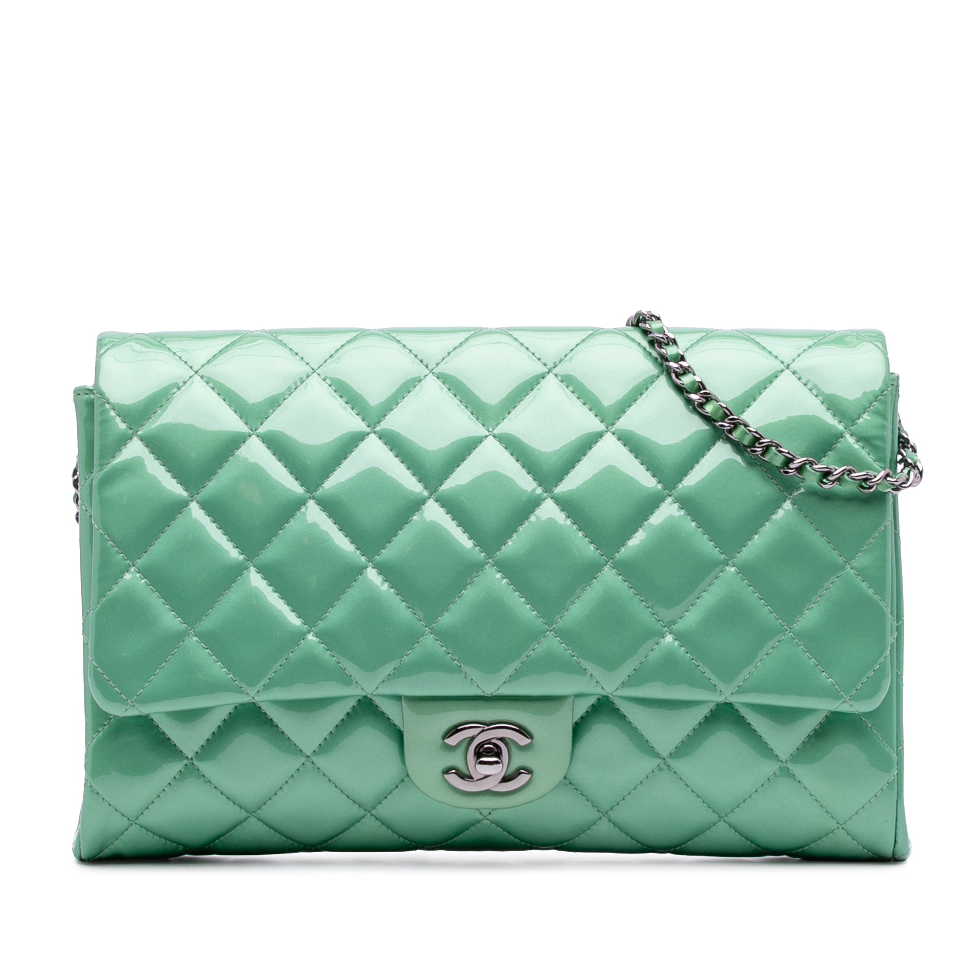 Chanel Quilted Patent New Clutch on Chain - image 1