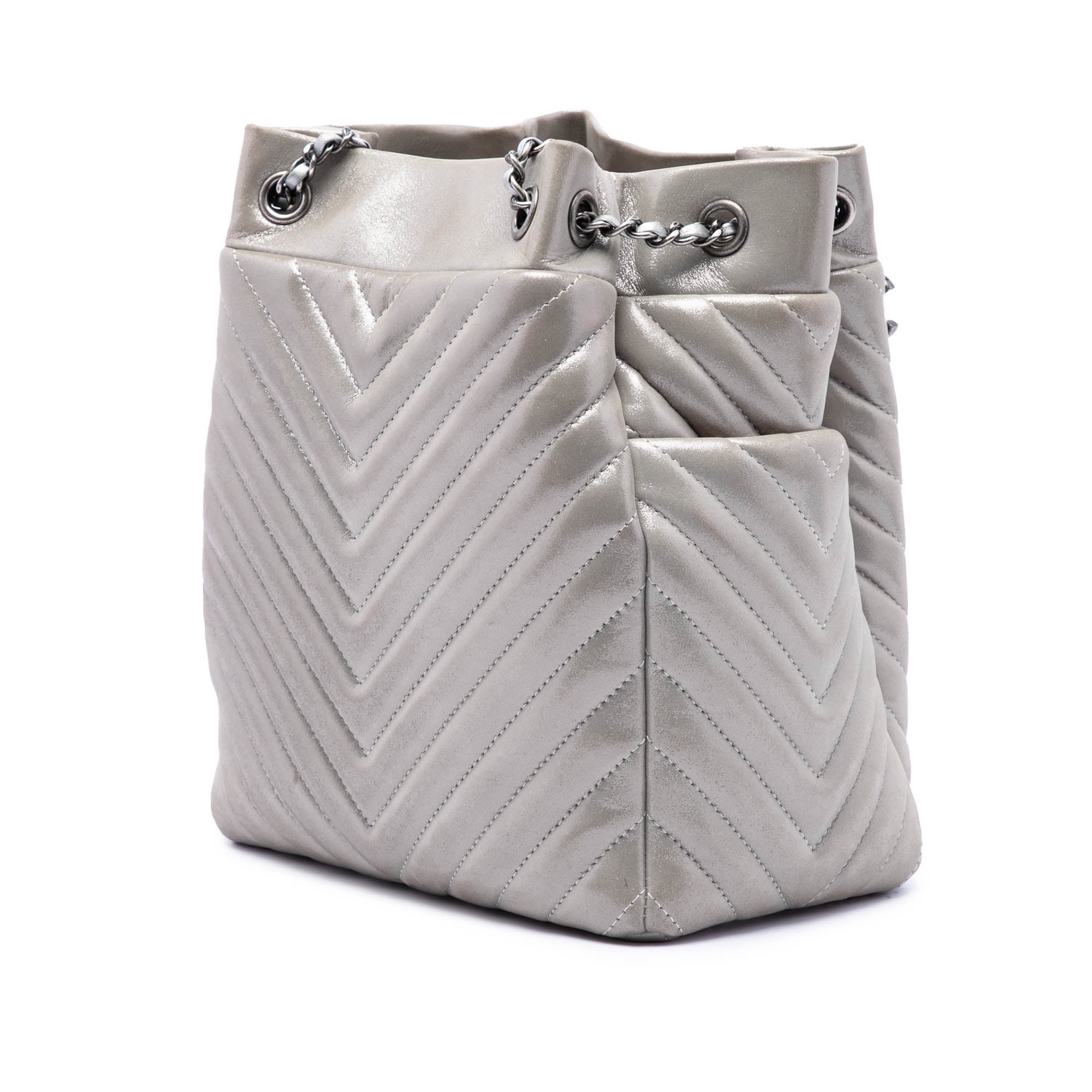 Chanel Small Chevron Iridescent Calfskin Urban Spirit Bucket Bag - image 2