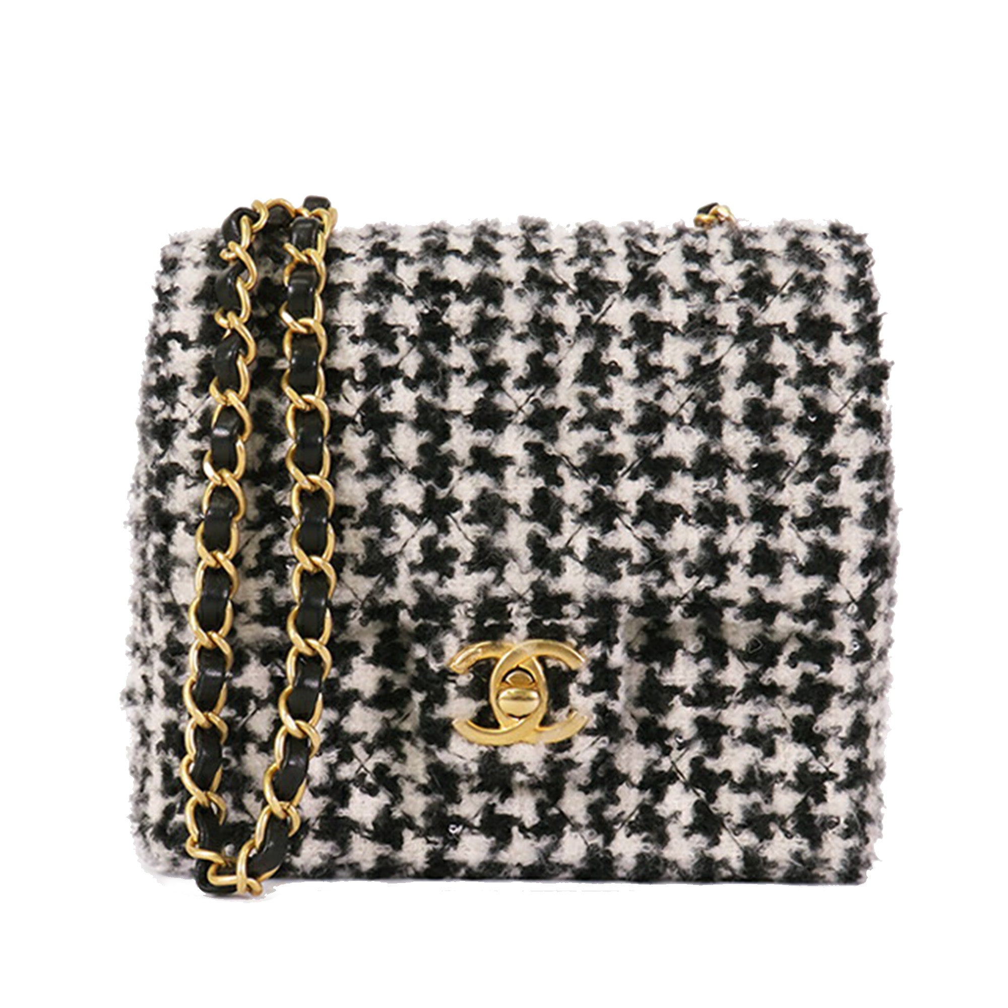 Chanel Mini Square Quilted Tweed Houndstooth Straight Single Flap - image 1