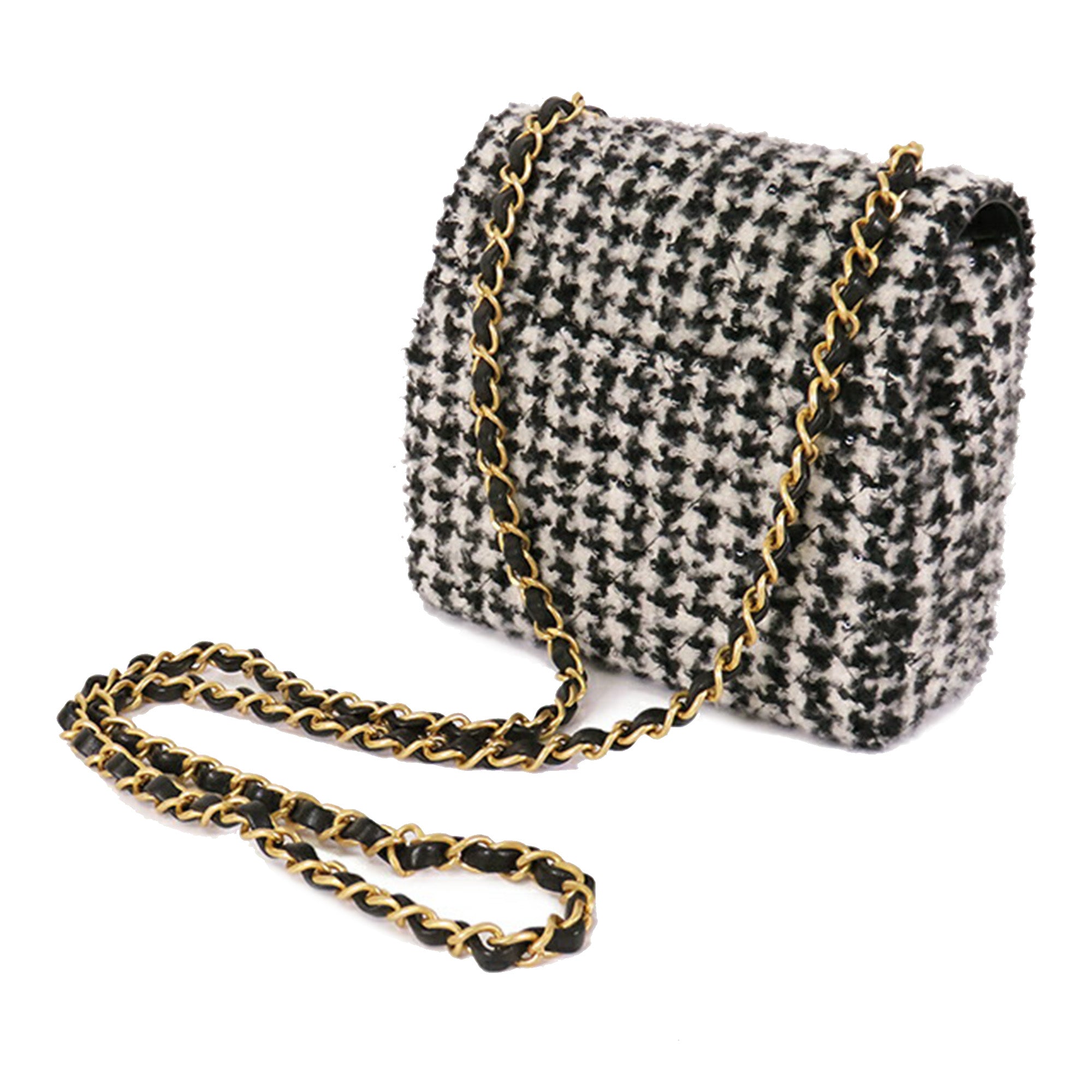 Chanel Mini Square Quilted Tweed Houndstooth Straight Single Flap - image 2