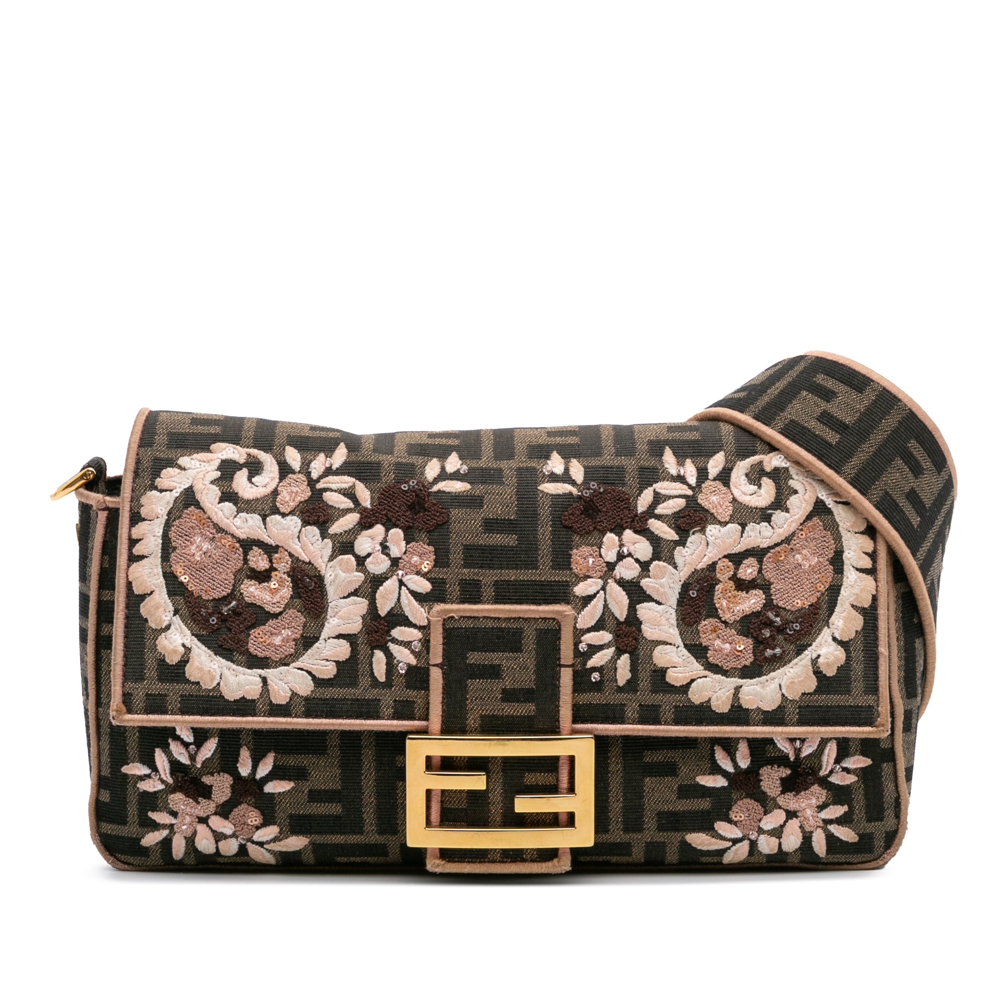 Fendi Zucca Embroidered Canvas Paisley Baguette Satchel - image 1