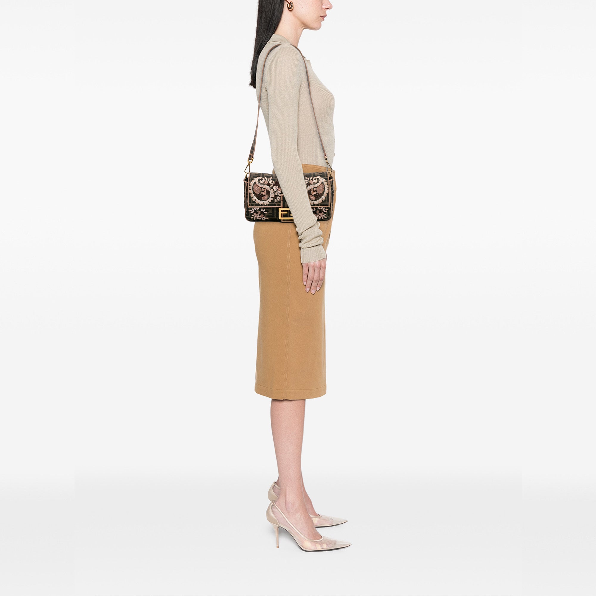 Fendi Zucca Embroidered Canvas Paisley Baguette Satchel - image 10