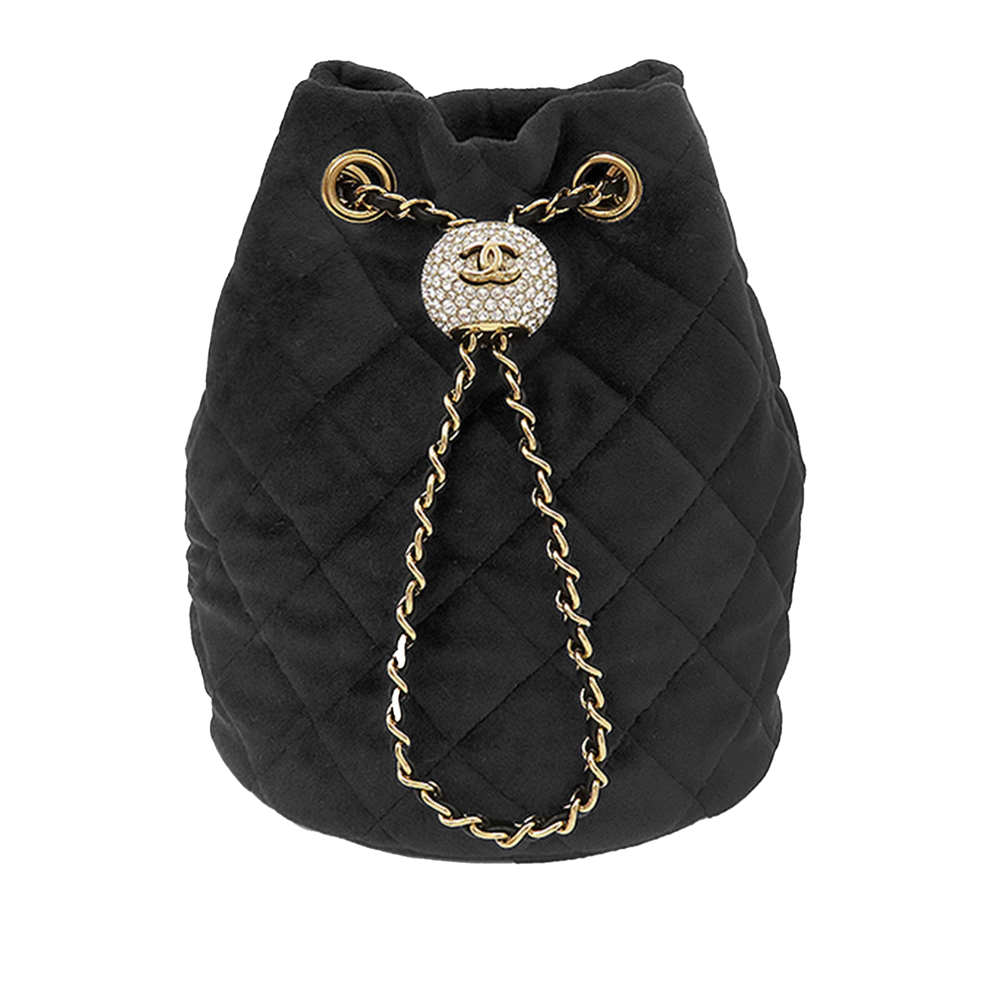 Chanel Quilted Velvet Crystal Pearl Crush Bucket Bag - image 1