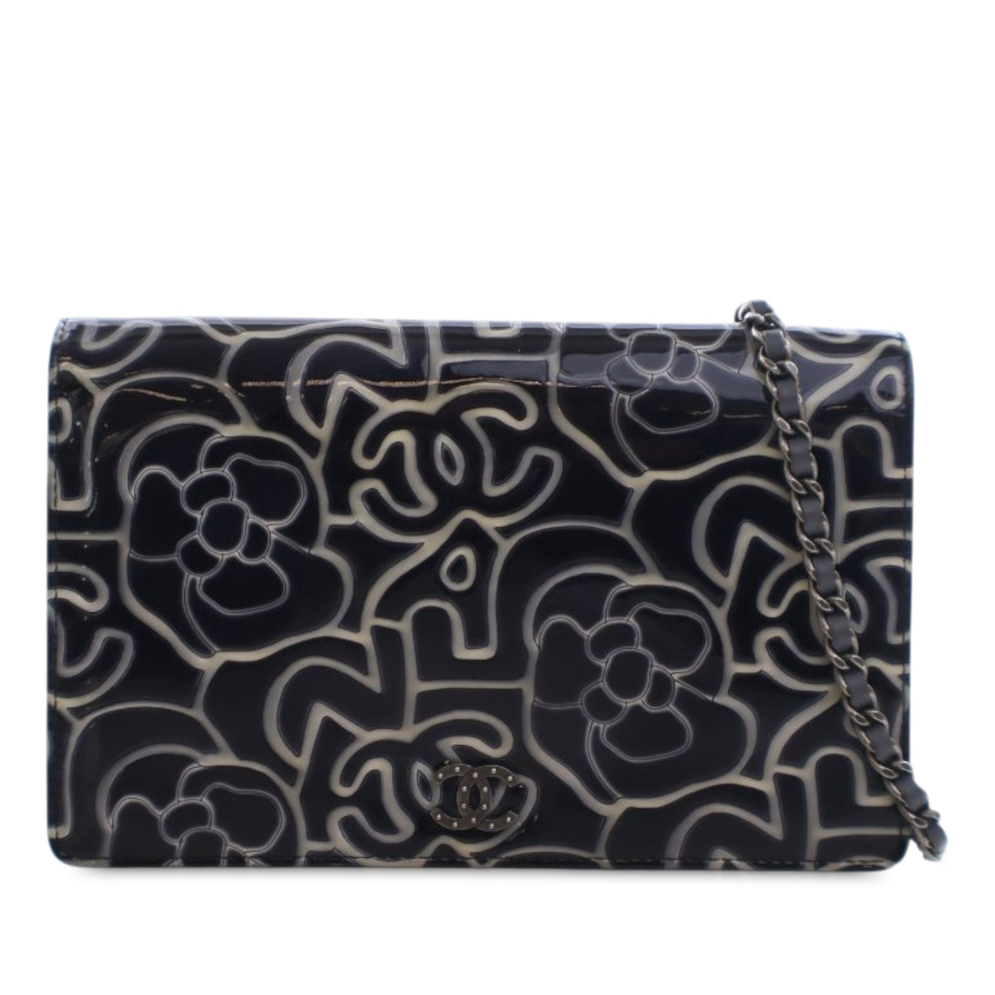 Chanel CC Embossed Patent Camellia Wallet On Chain - image 1