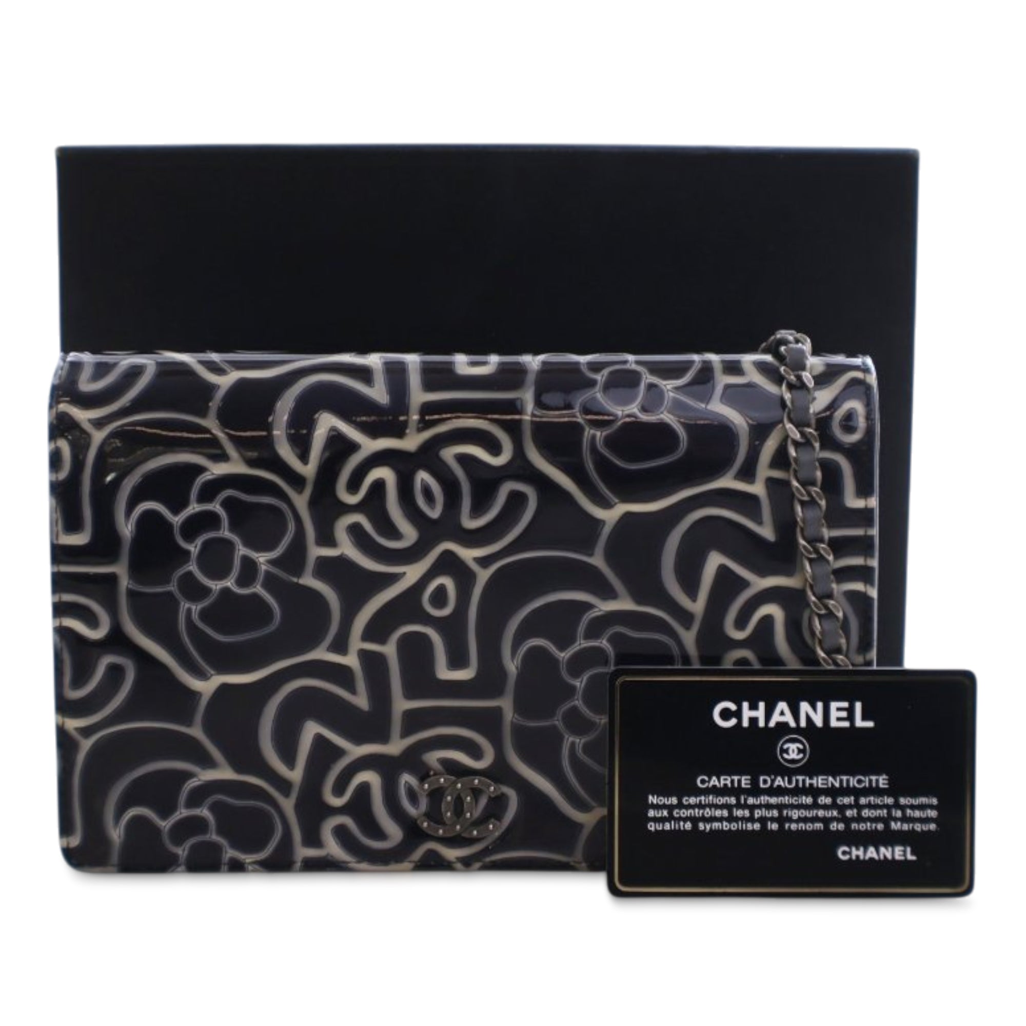 Chanel CC Embossed Patent Camellia Wallet On Chain - image 12