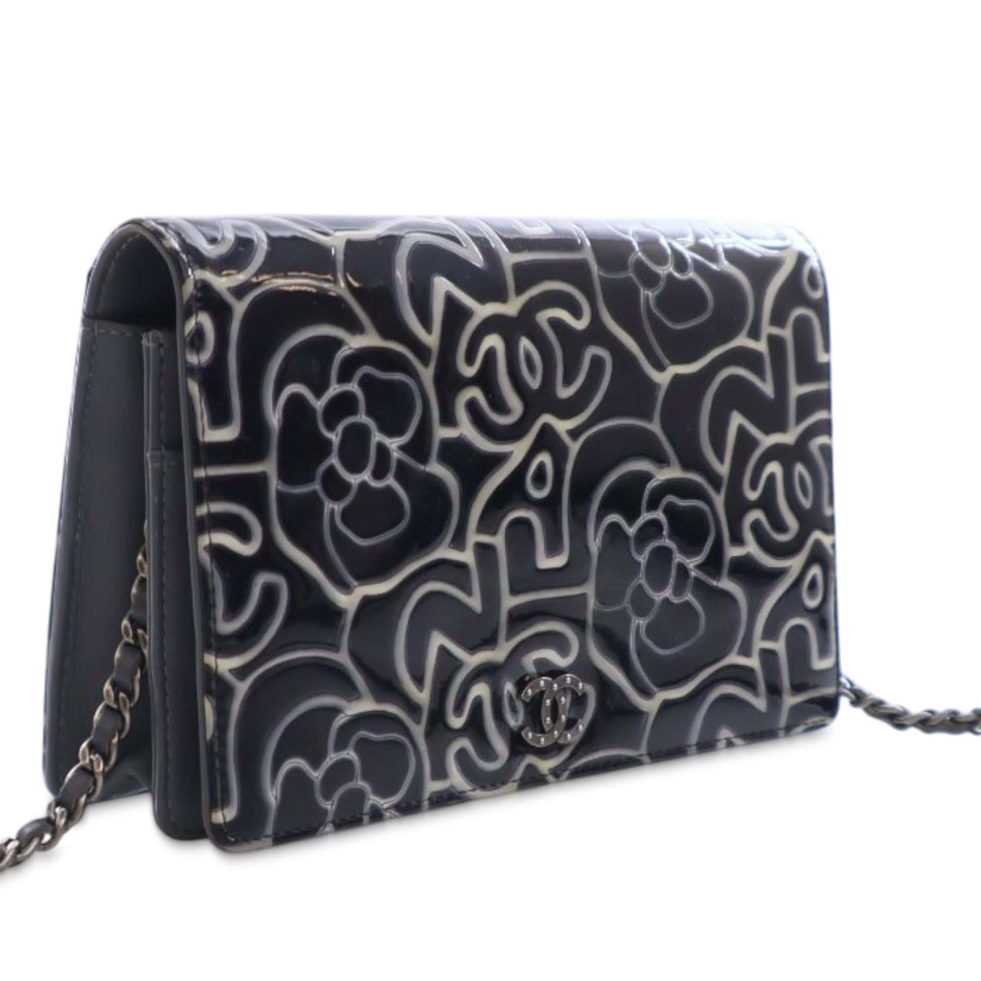 Chanel CC Embossed Patent Camellia Wallet On Chain - image 2