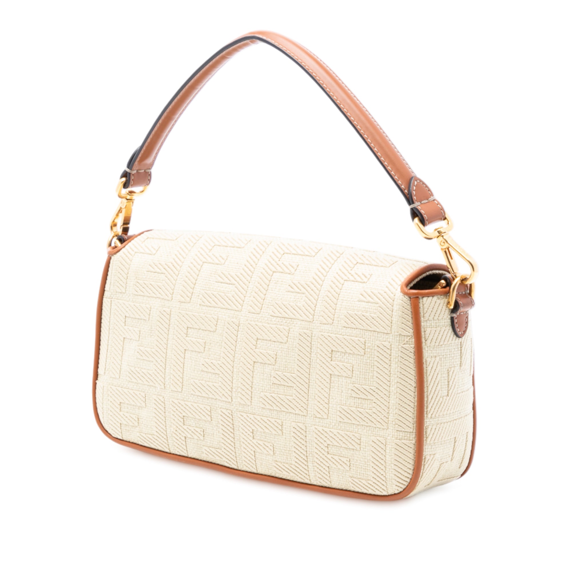 Fendi Zucca Embroidered Raffia Baguette Satchel - image 2