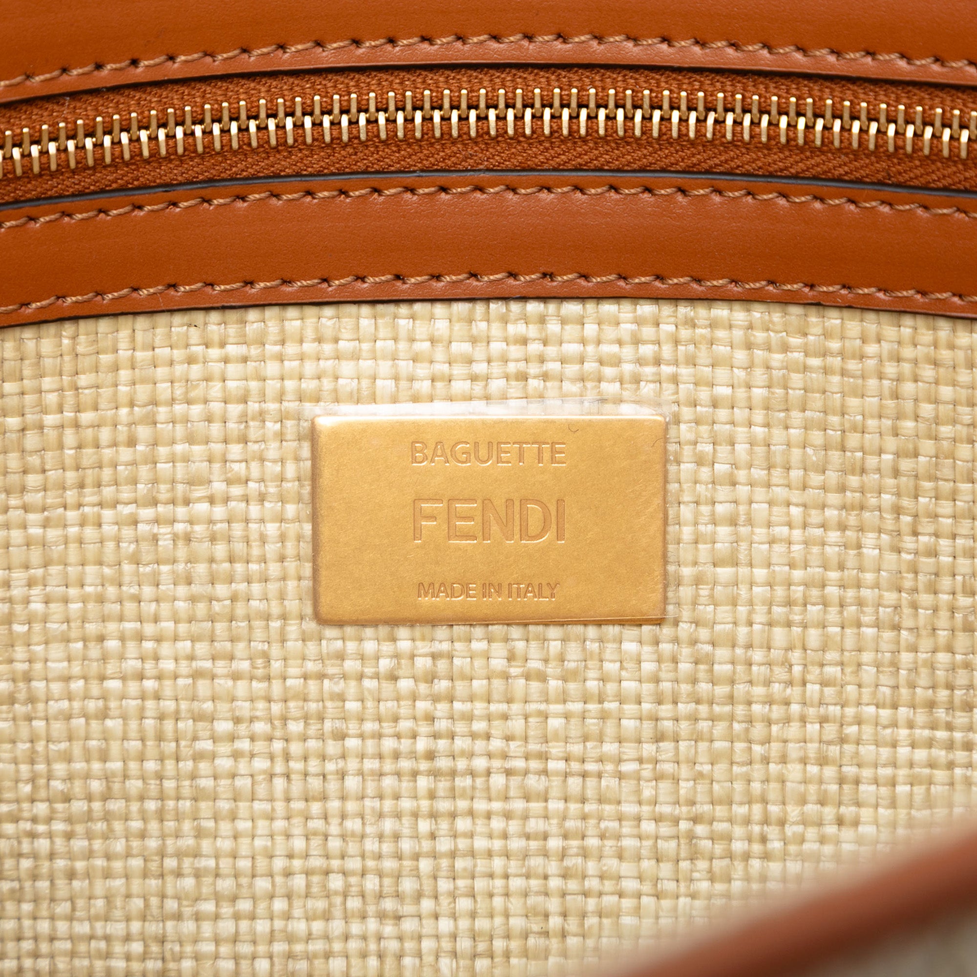 Fendi Zucca Embroidered Raffia Baguette Satchel - image 6