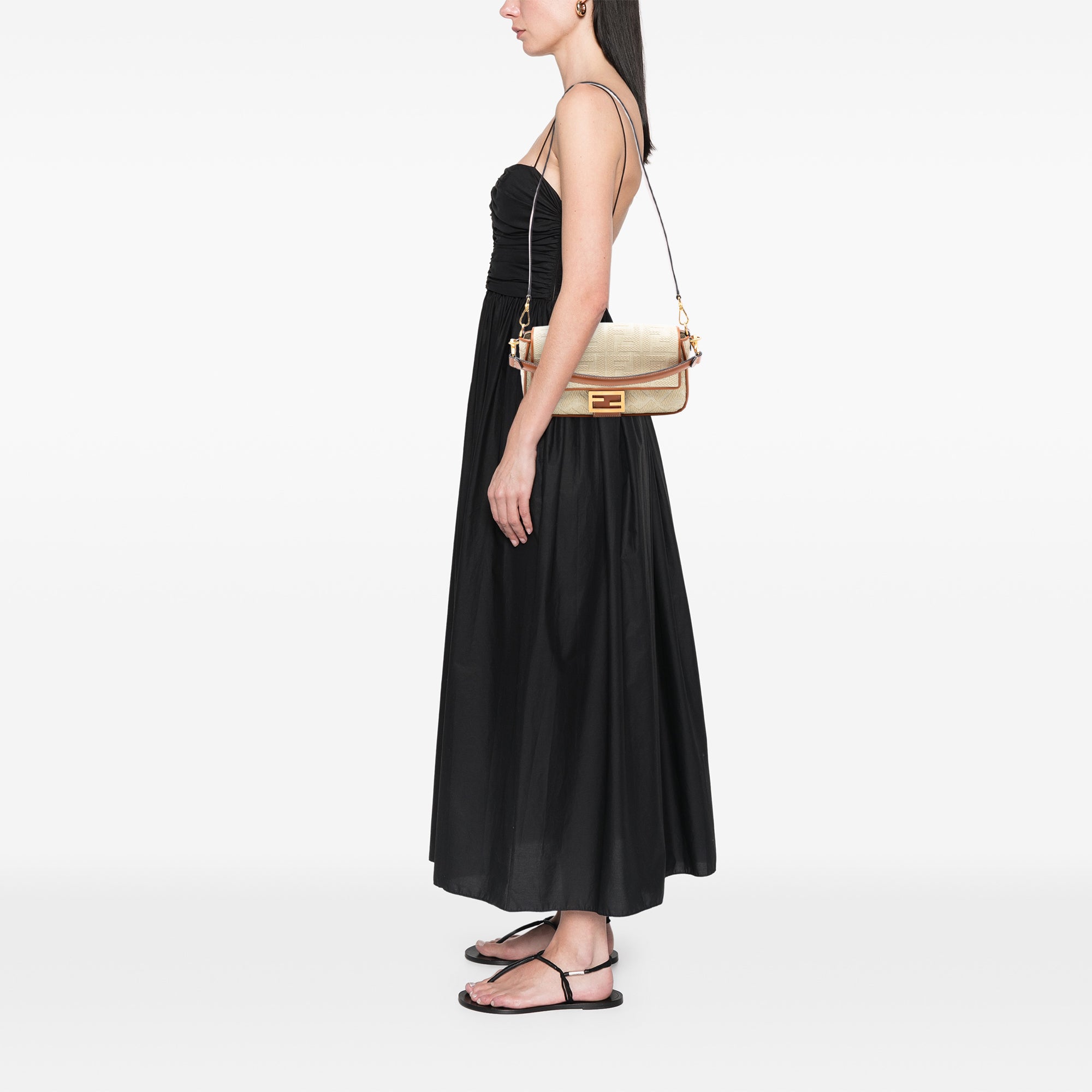 Fendi Zucca Embroidered Raffia Baguette Satchel - image 7