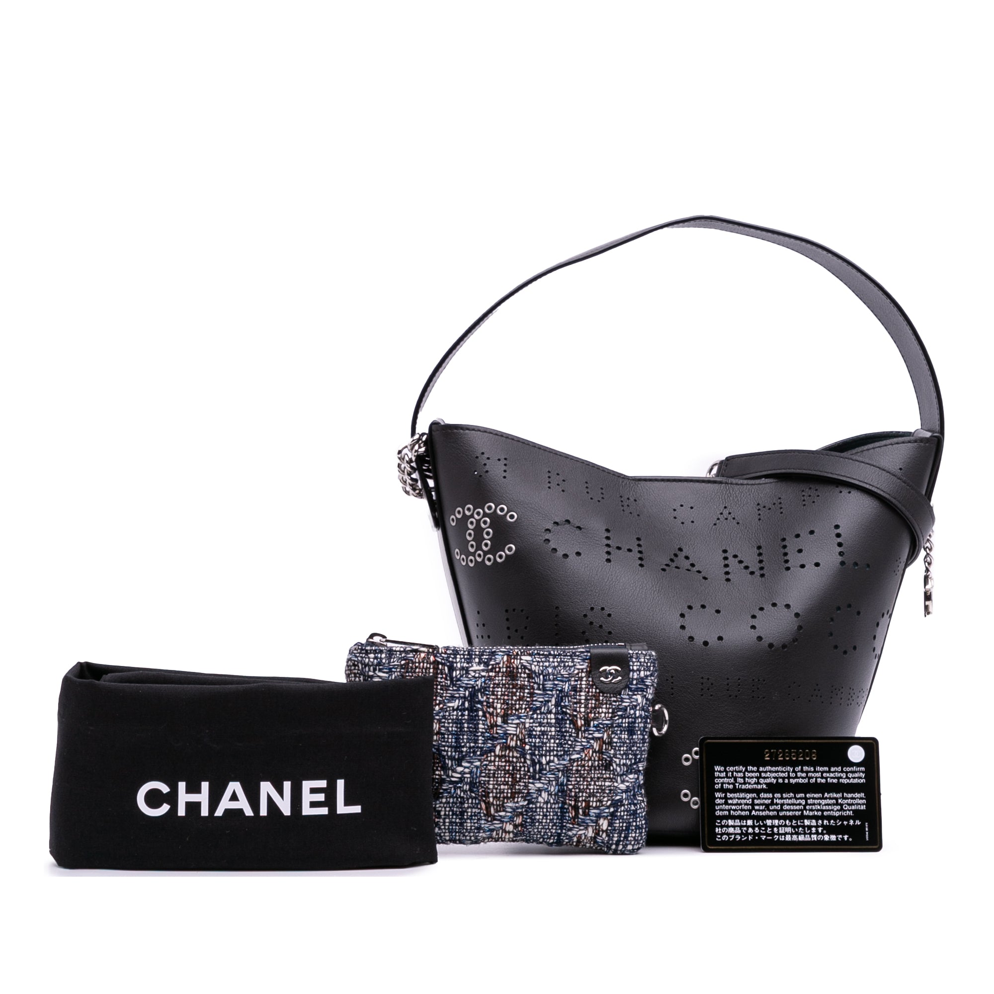 Chanel Small Perforated Calfskin Logo Eyelet Bucket Bag - image 12
