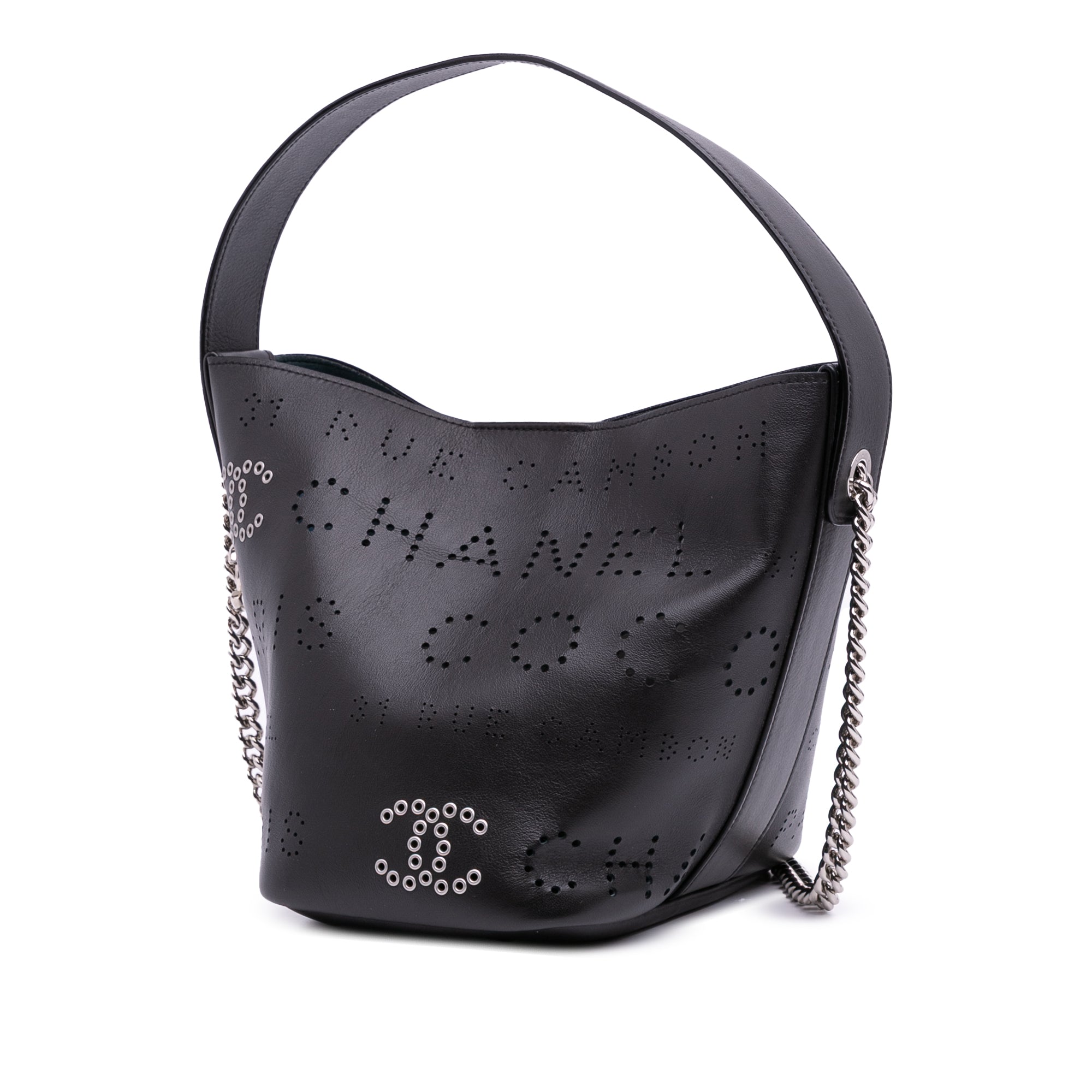 Chanel Small Perforated Calfskin Logo Eyelet Bucket Bag - image 2