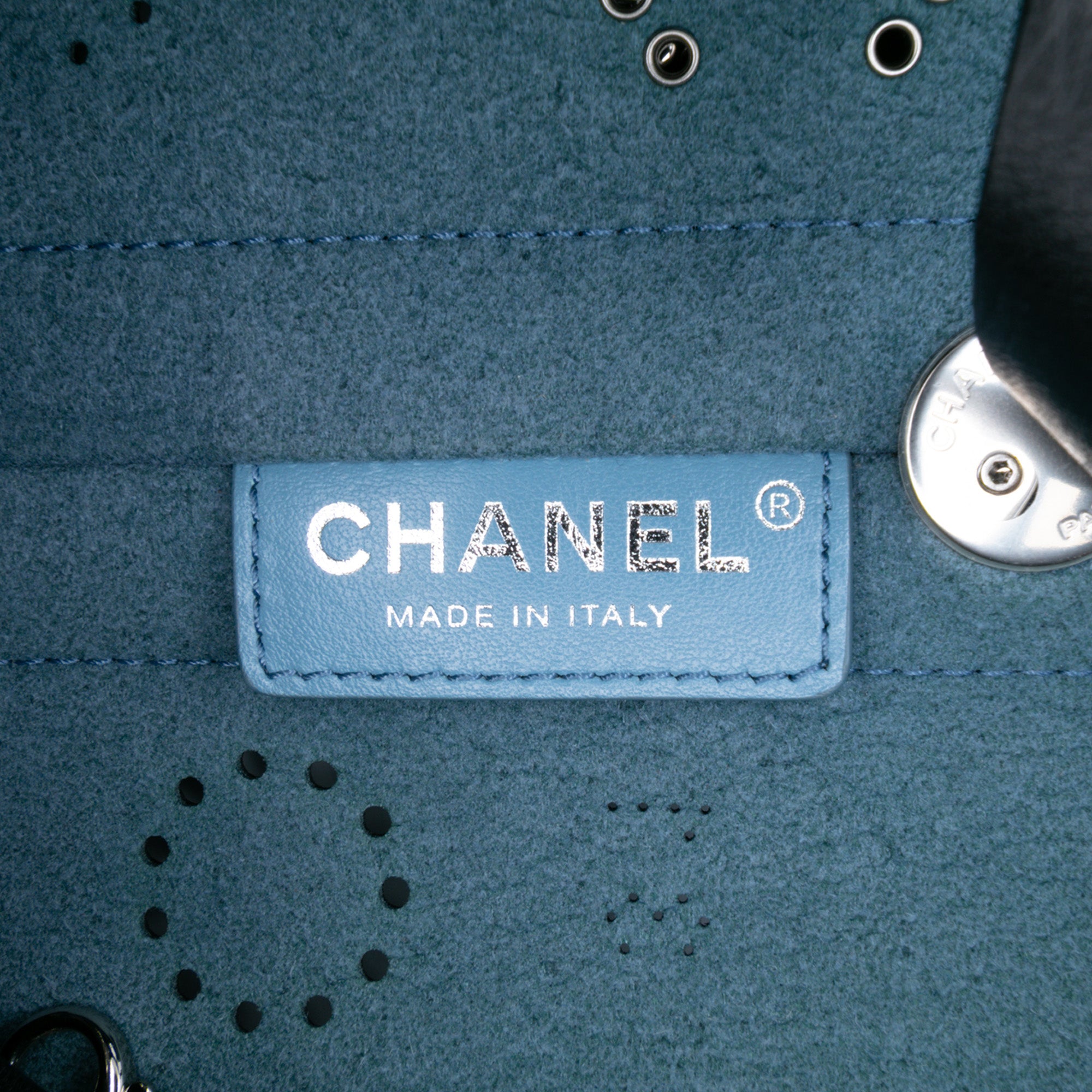 Chanel Small Perforated Calfskin Logo Eyelet Bucket Bag - image 5