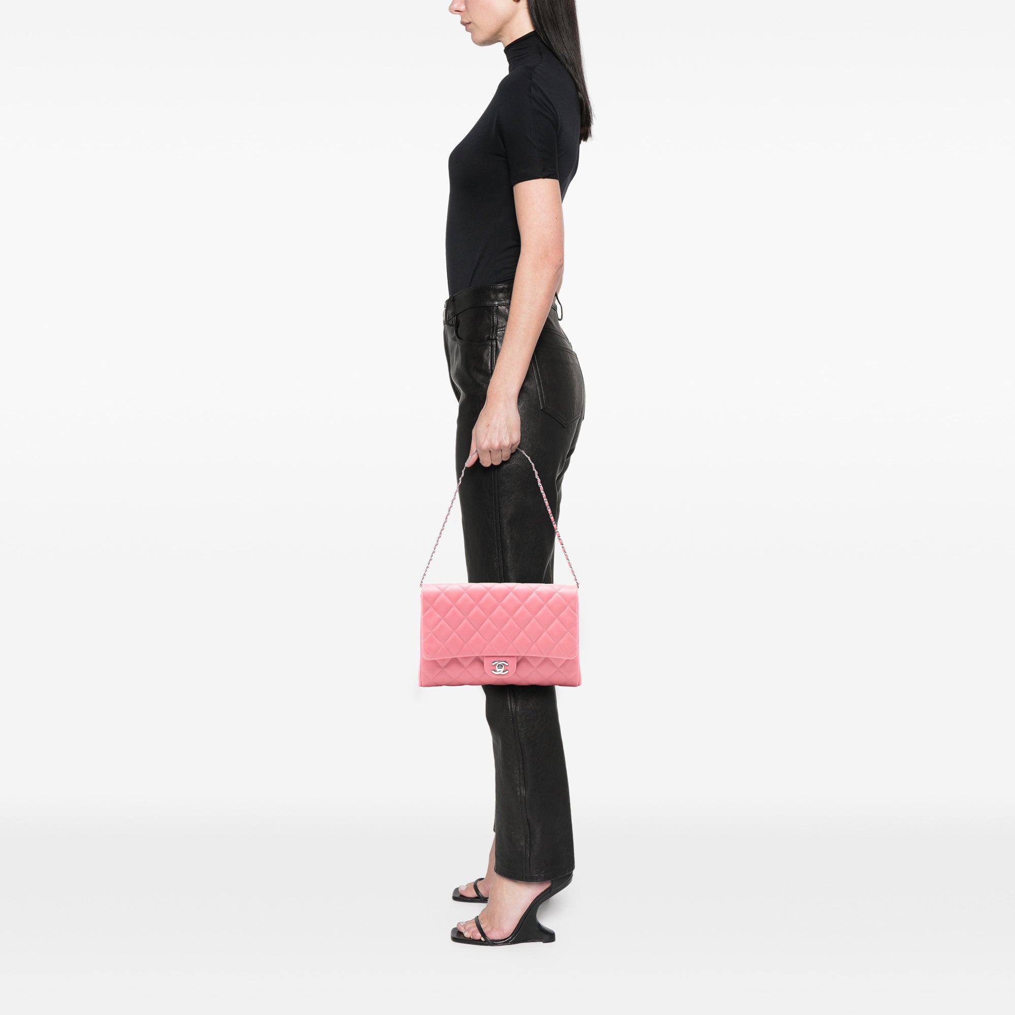 Chanel CC Quilted Lambskin Flap Clutch on Chain - image 7