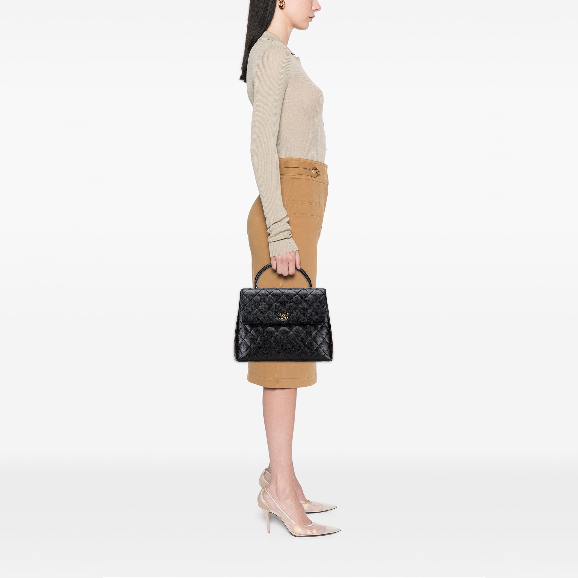 Chanel CC Quilted Caviar Kelly Top Handle Bag - image 11