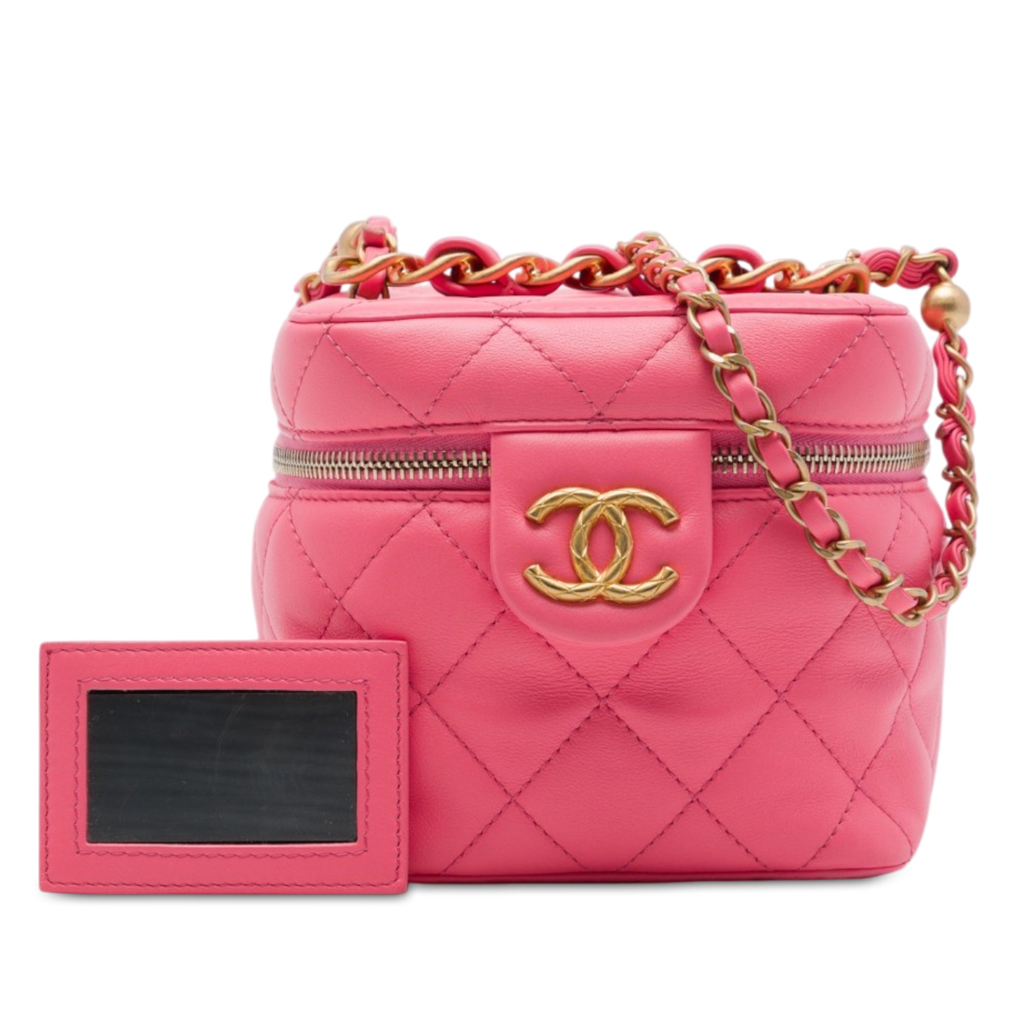 Chanel Small CC Quilted Lambskin Vanity Case With Chain - image 7