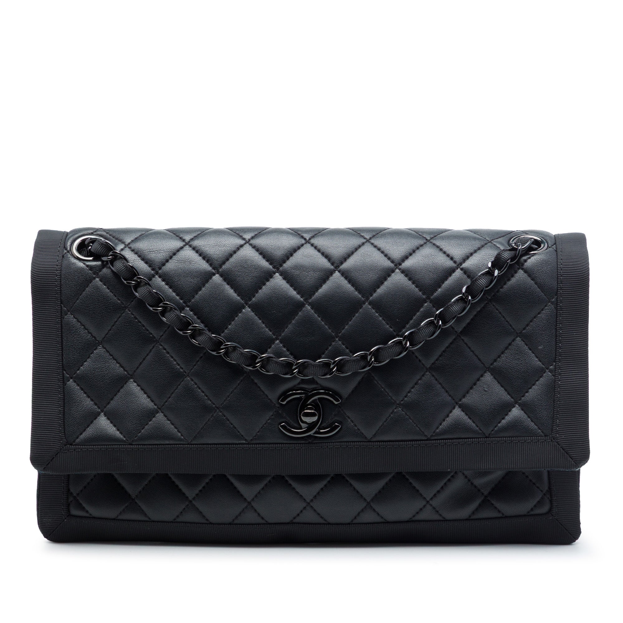 Chanel CC Quilted Lambskin and Grosgrain So Black Flap - image 1
