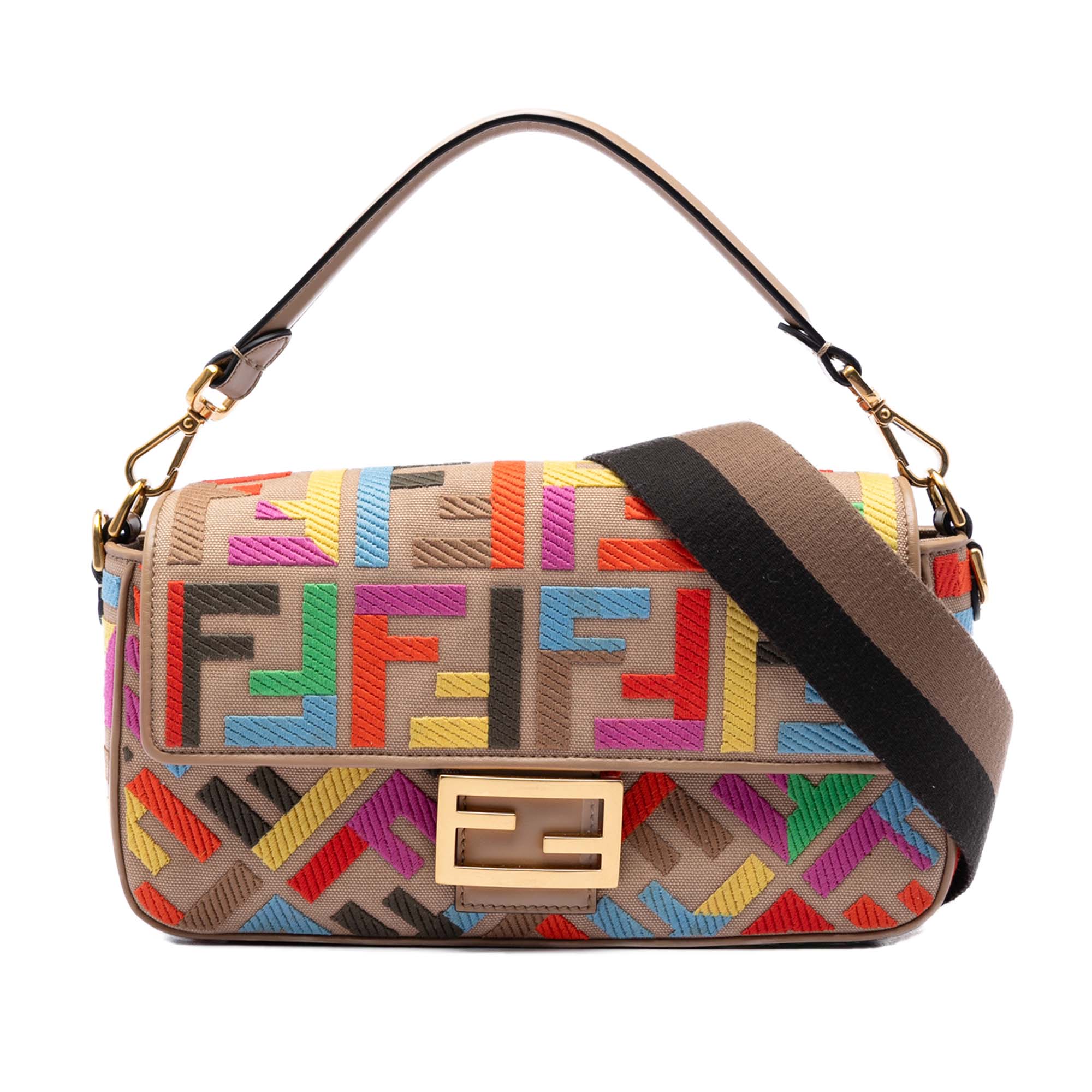 Fendi Zucca Embroidered Canvas Baguette Satchel - image 1