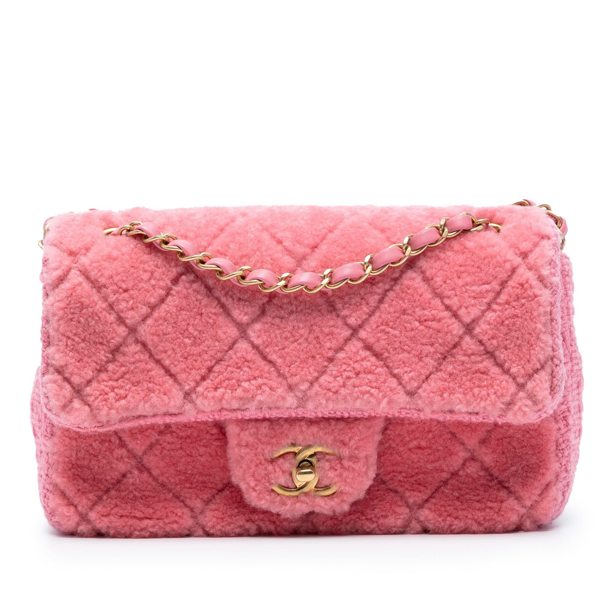 Chanel CC Quilted Shearling and Tweed Single Flap - image 1