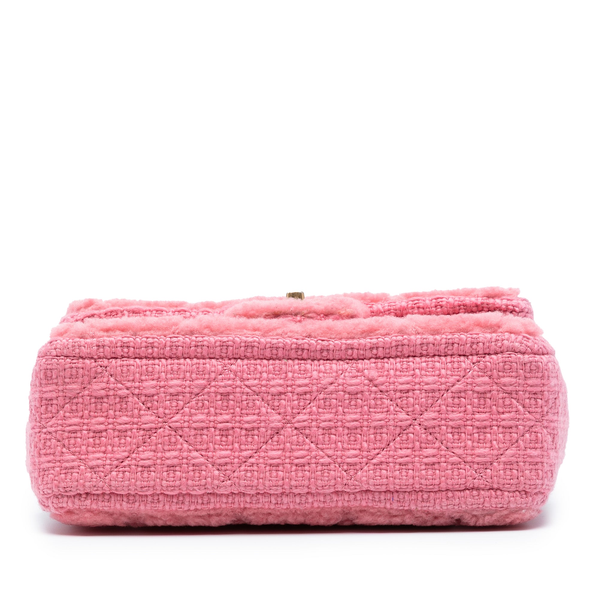 Chanel CC Quilted Shearling and Tweed Single Flap - image 3