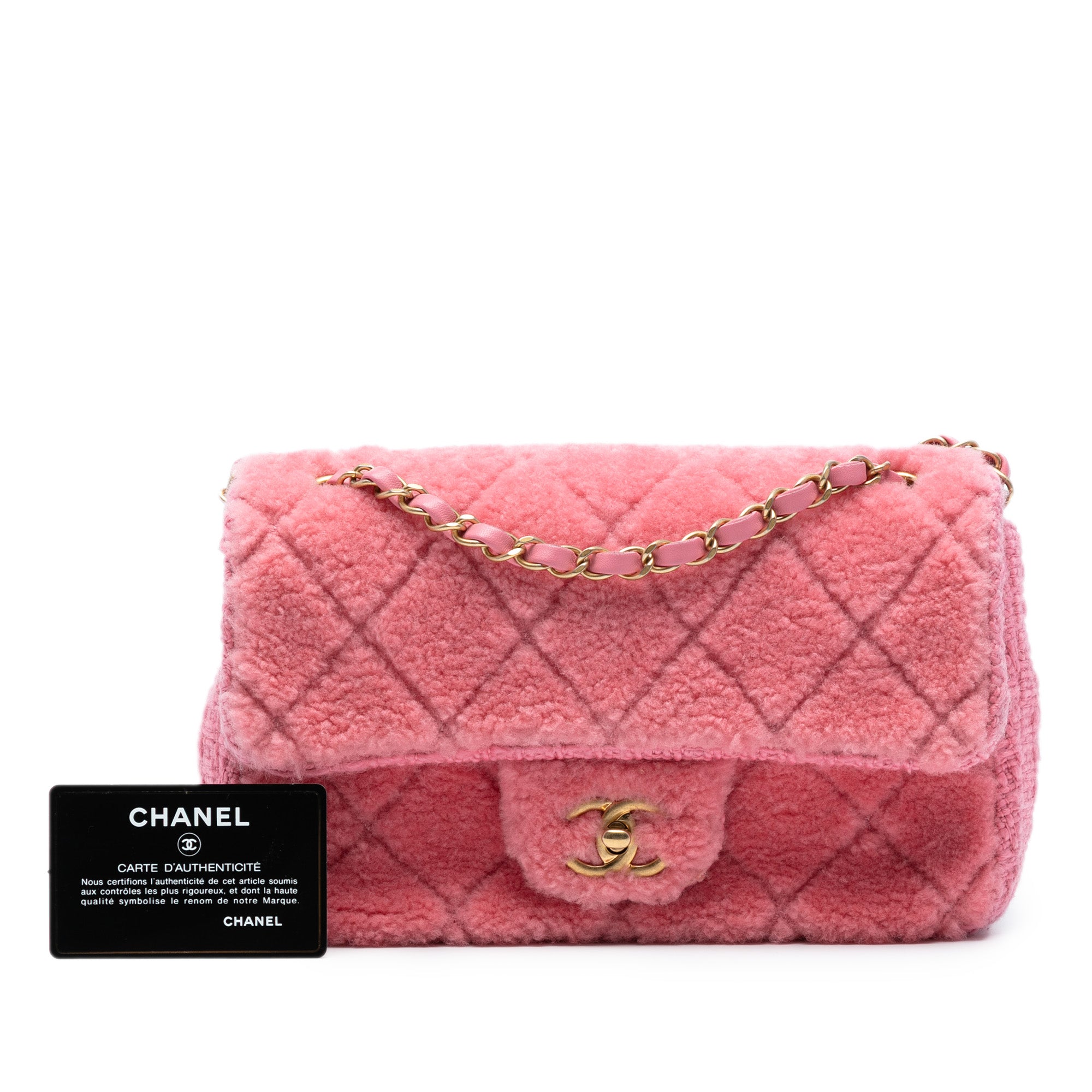 Chanel CC Quilted Shearling and Tweed Single Flap - image 8