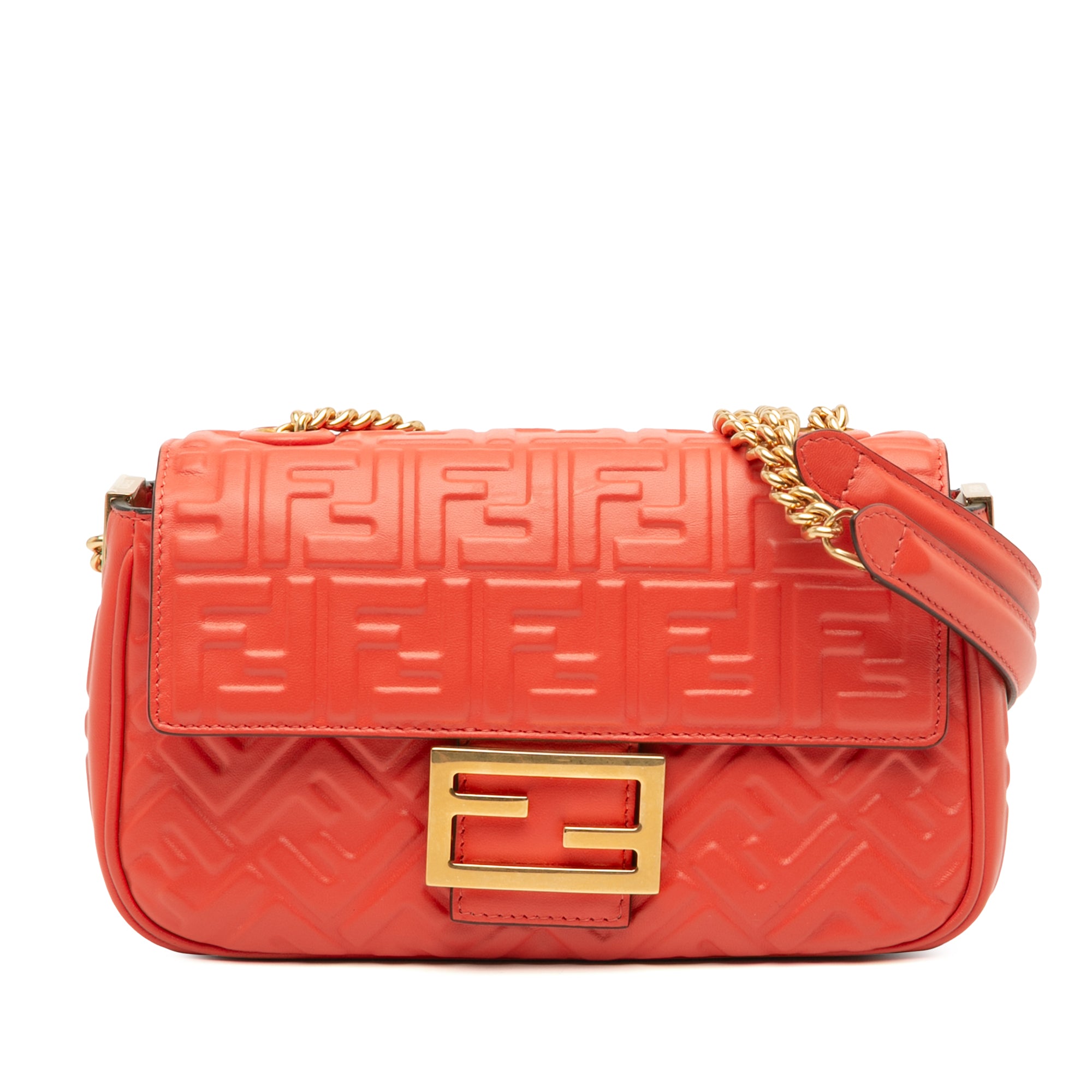 Fendi Zucca Embossed Leather Chain Midi Baguette - image 1