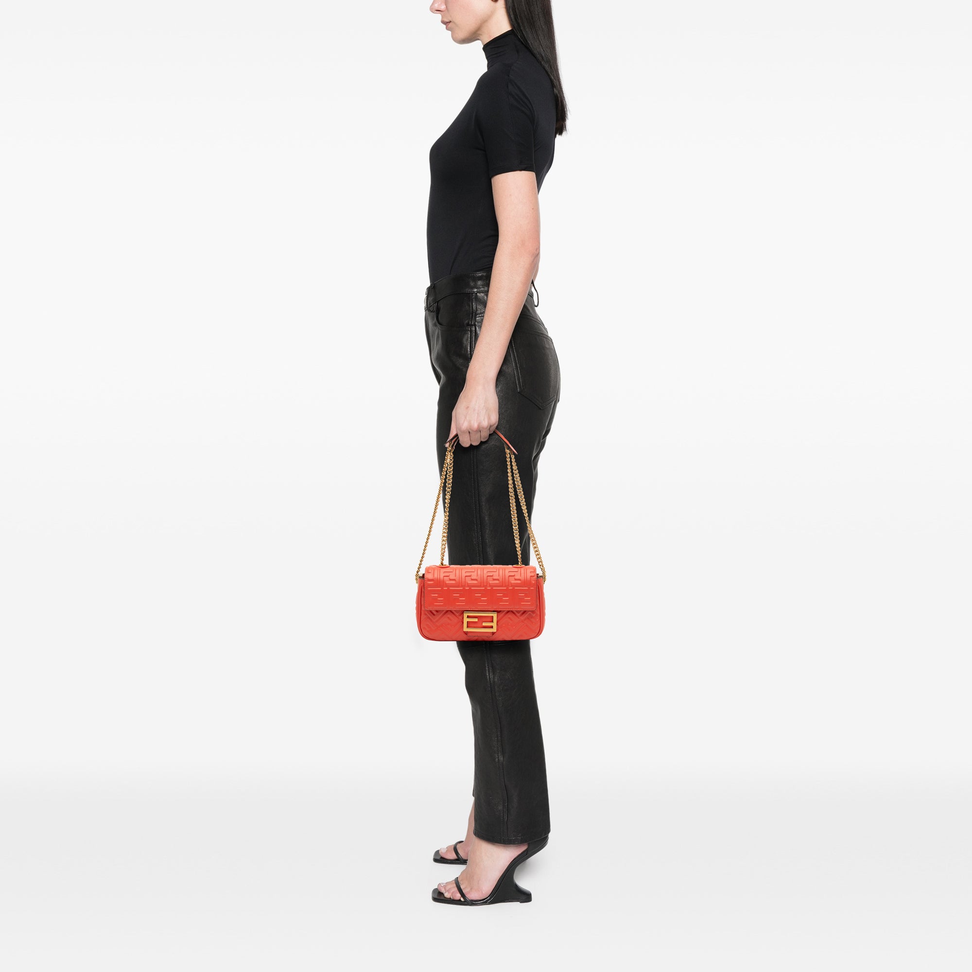 Fendi Zucca Embossed Leather Chain Midi Baguette - image 8