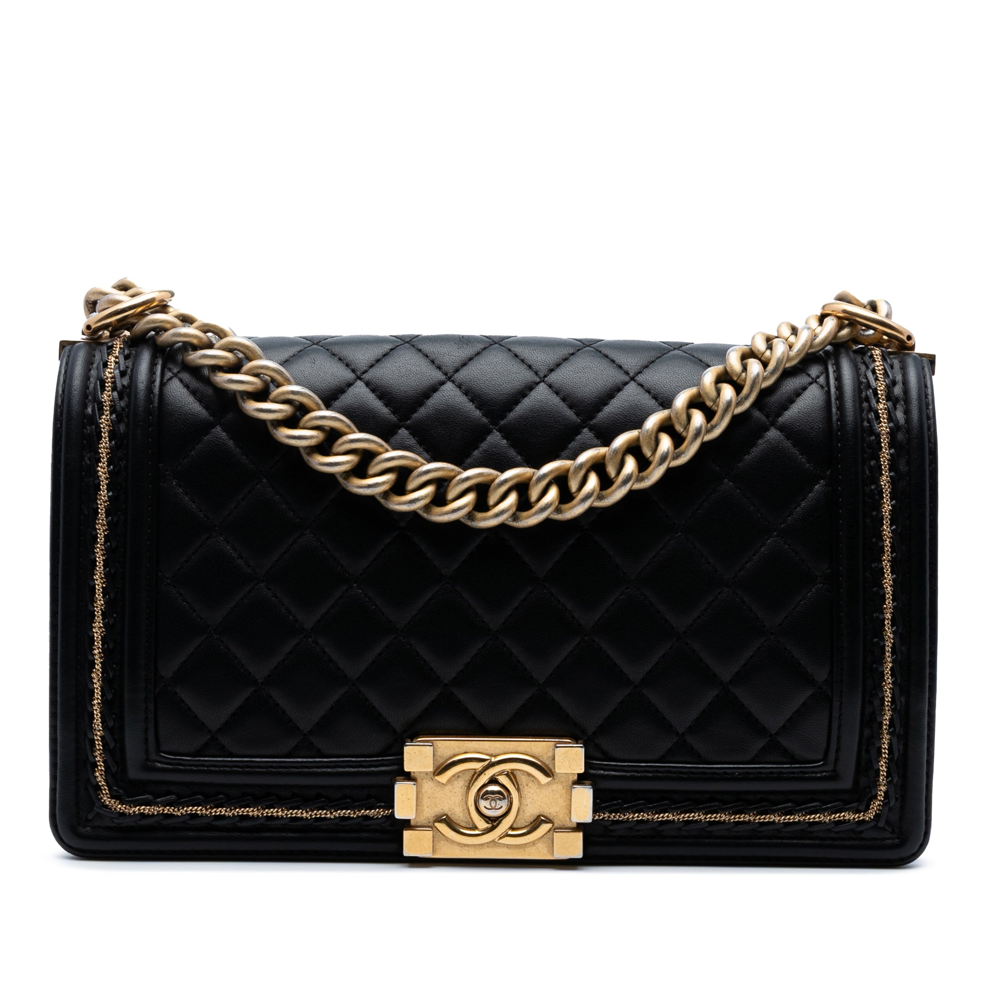 Chanel Old Medium Quilted Lambskin Chain Boy Flap - image 1