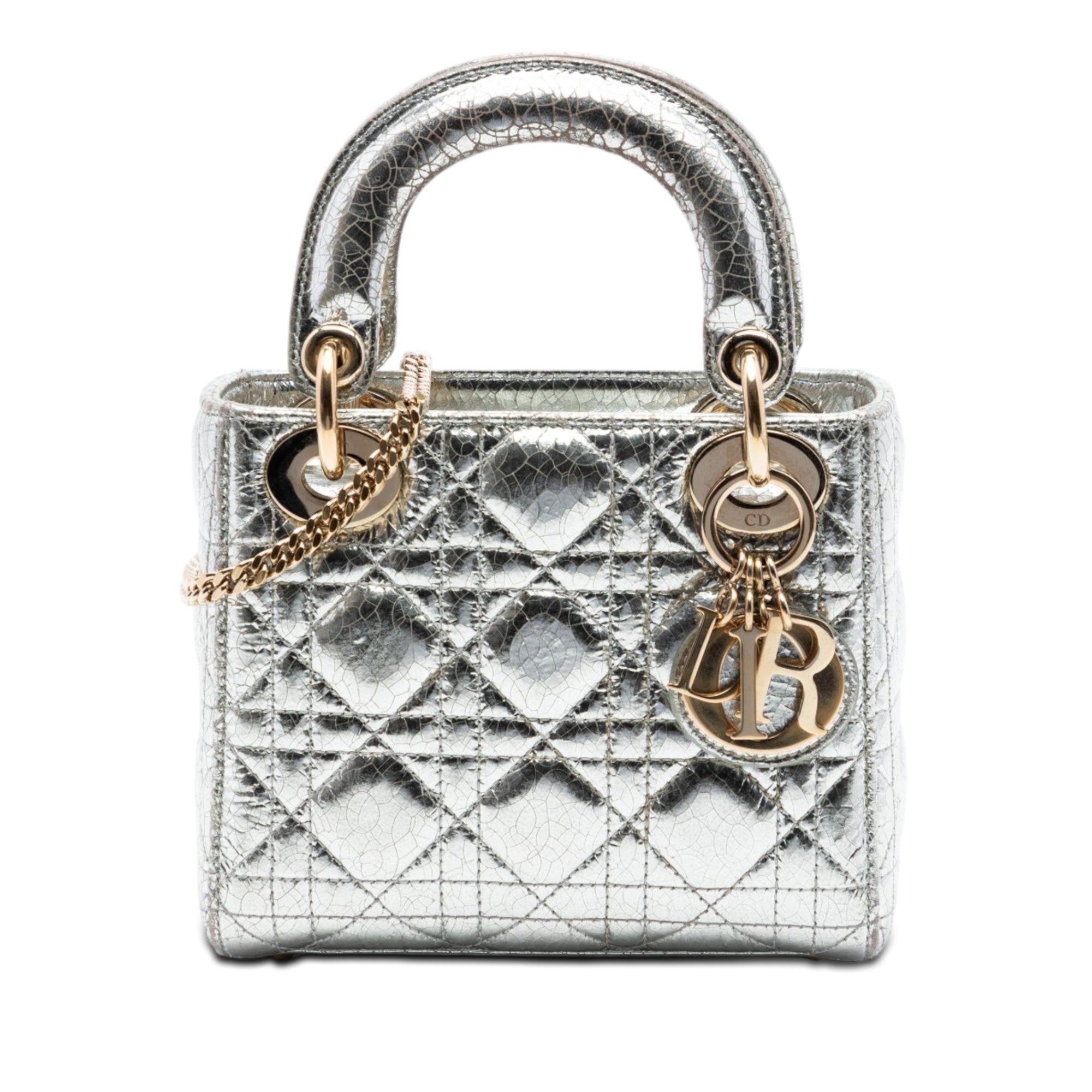 Dior Mini Metallic Crinkled Calfskin Cannage Lady Dior - image 1