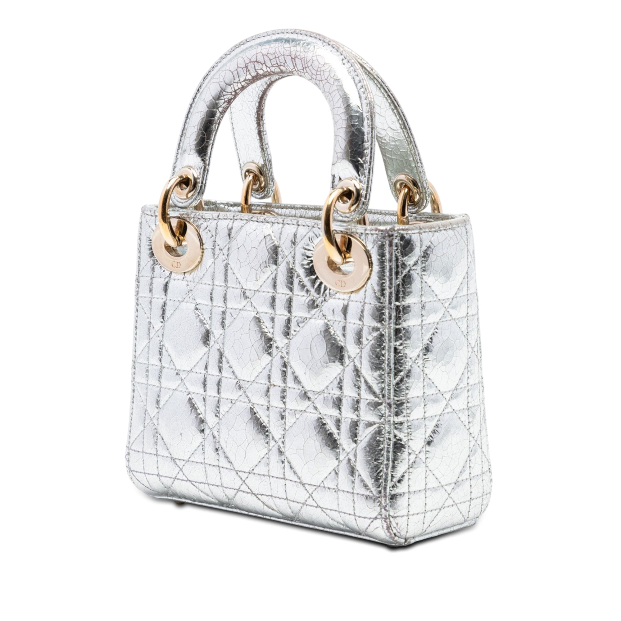 Dior Mini Metallic Crinkled Calfskin Cannage Lady Dior - image 2