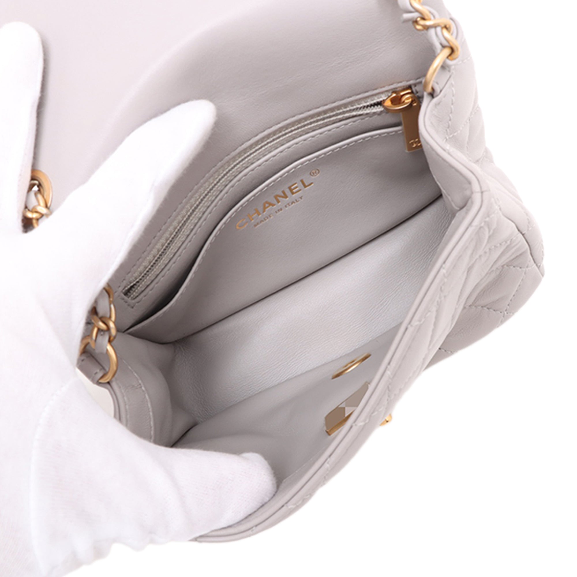 Chanel Mini Square Classic Lambskin Pearl Crush Single Flap - image 5