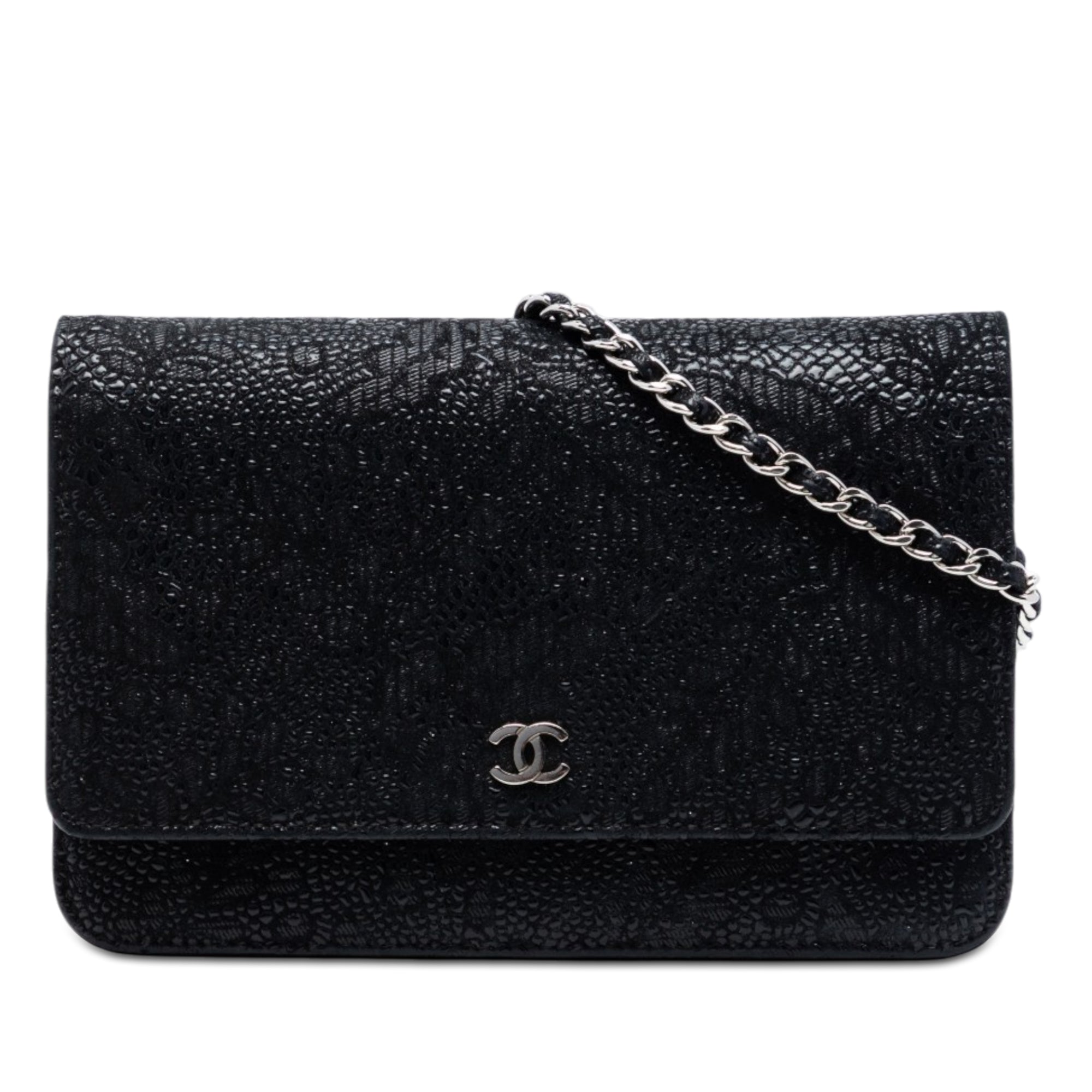 Chanel CC Lace Overlay Goatskin Wallet On Chain - image 1