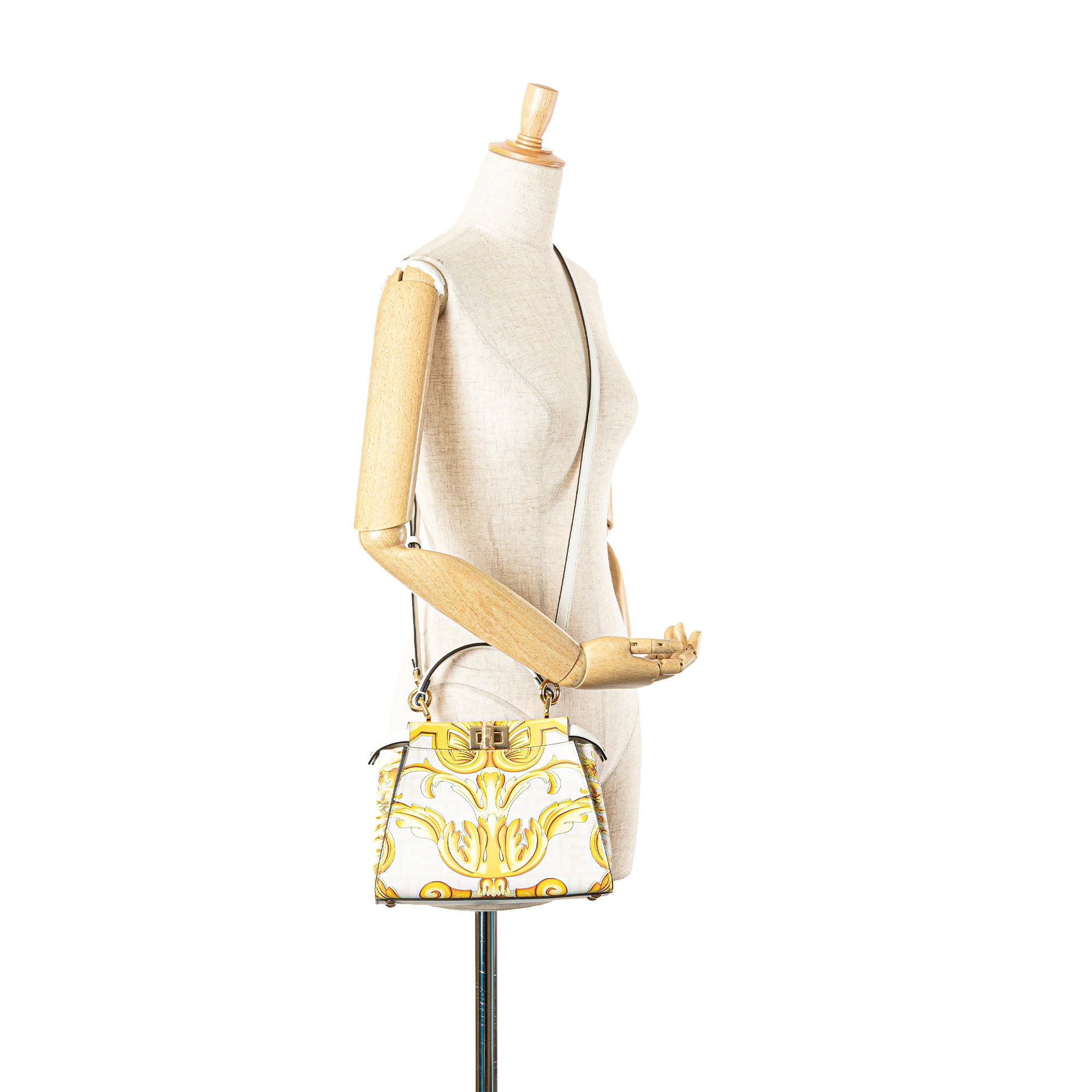 Fendi Versace Fendace Mini Zucca Leather Baroque Print Peekaboo Satchel - image 13