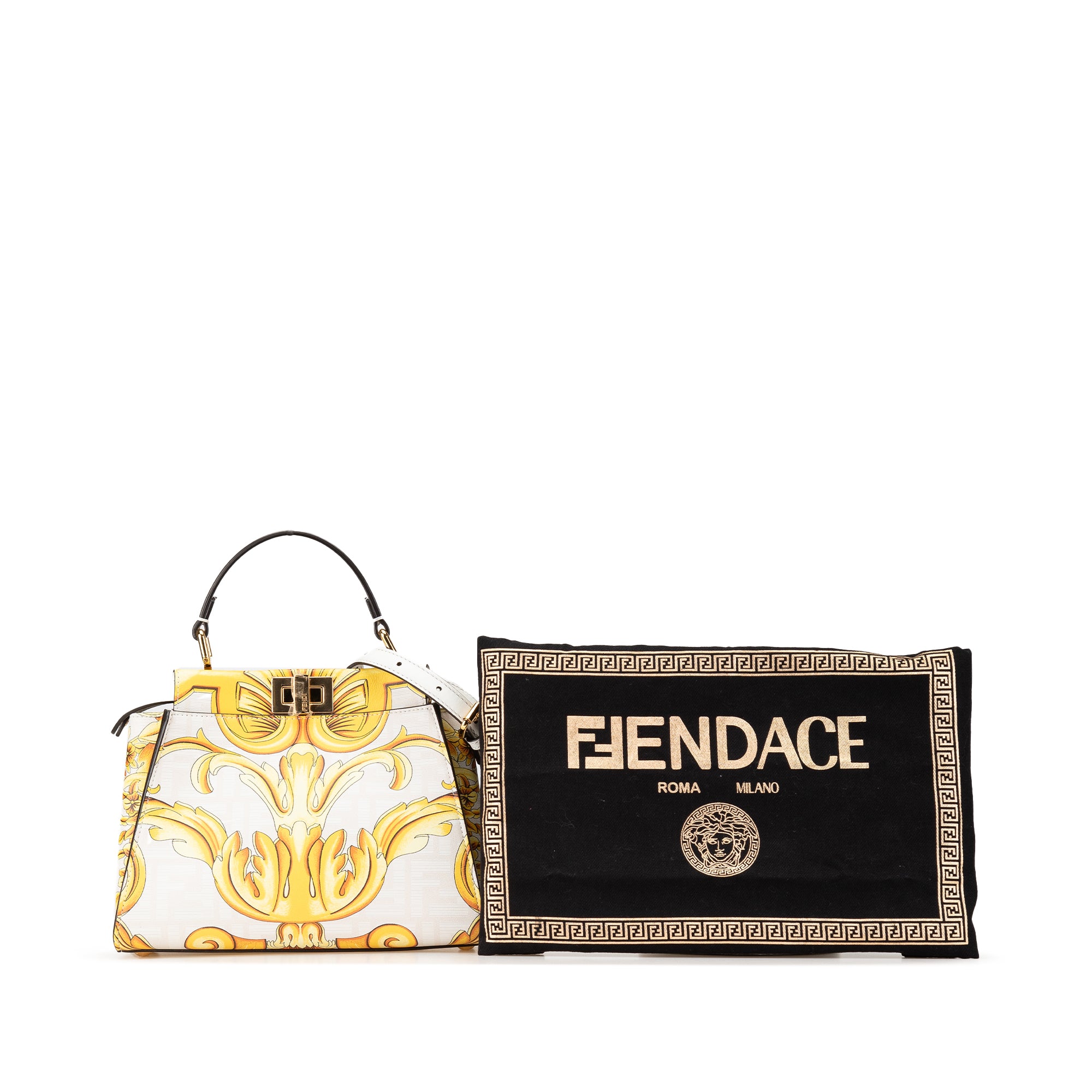 Fendi Versace Fendace Mini Zucca Leather Baroque Print Peekaboo Satchel - image 14