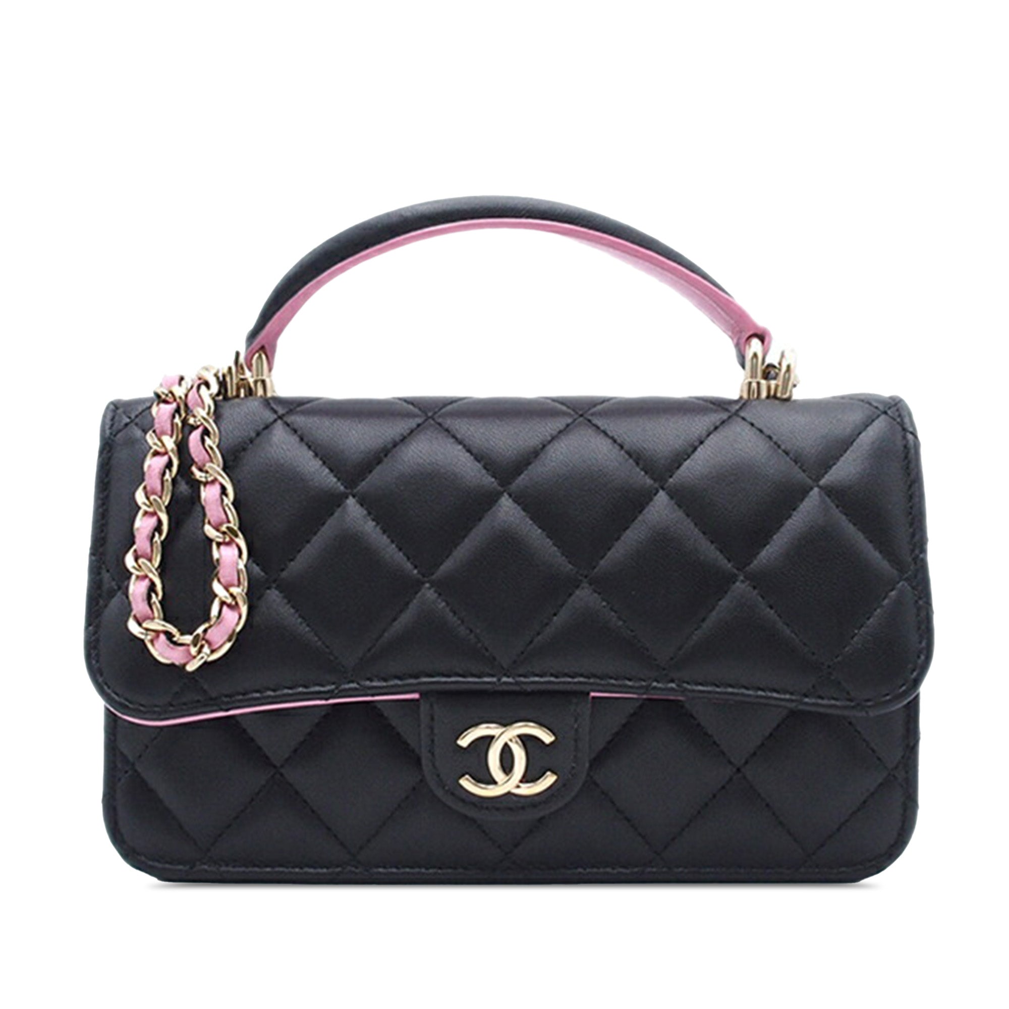Chanel Bicolor Quilted Lambskin Top Handle Phone Holder with Chain - image 1