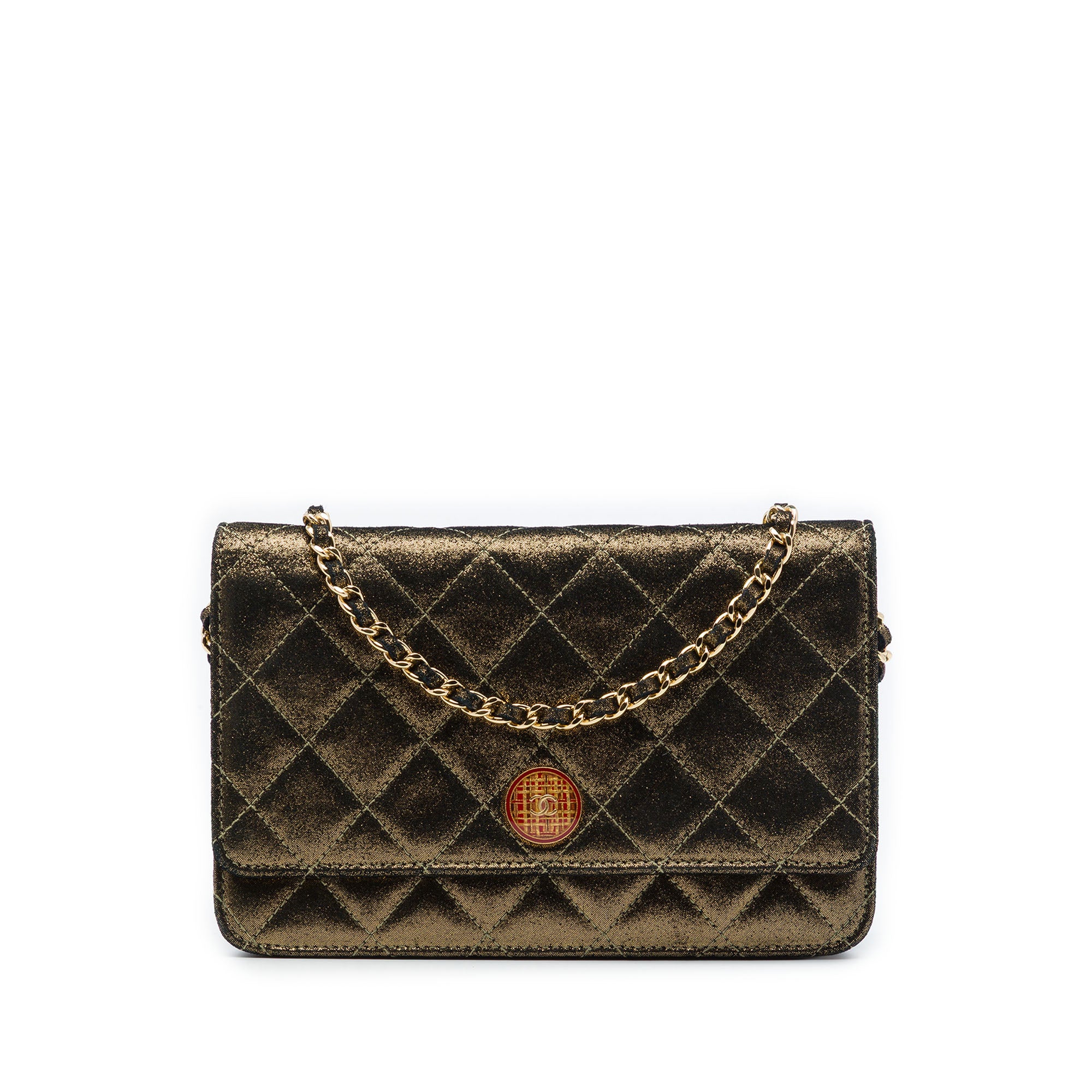 Chanel Quilted Iridescent Lambskin Tartan Button Wallet On Chain - image 1