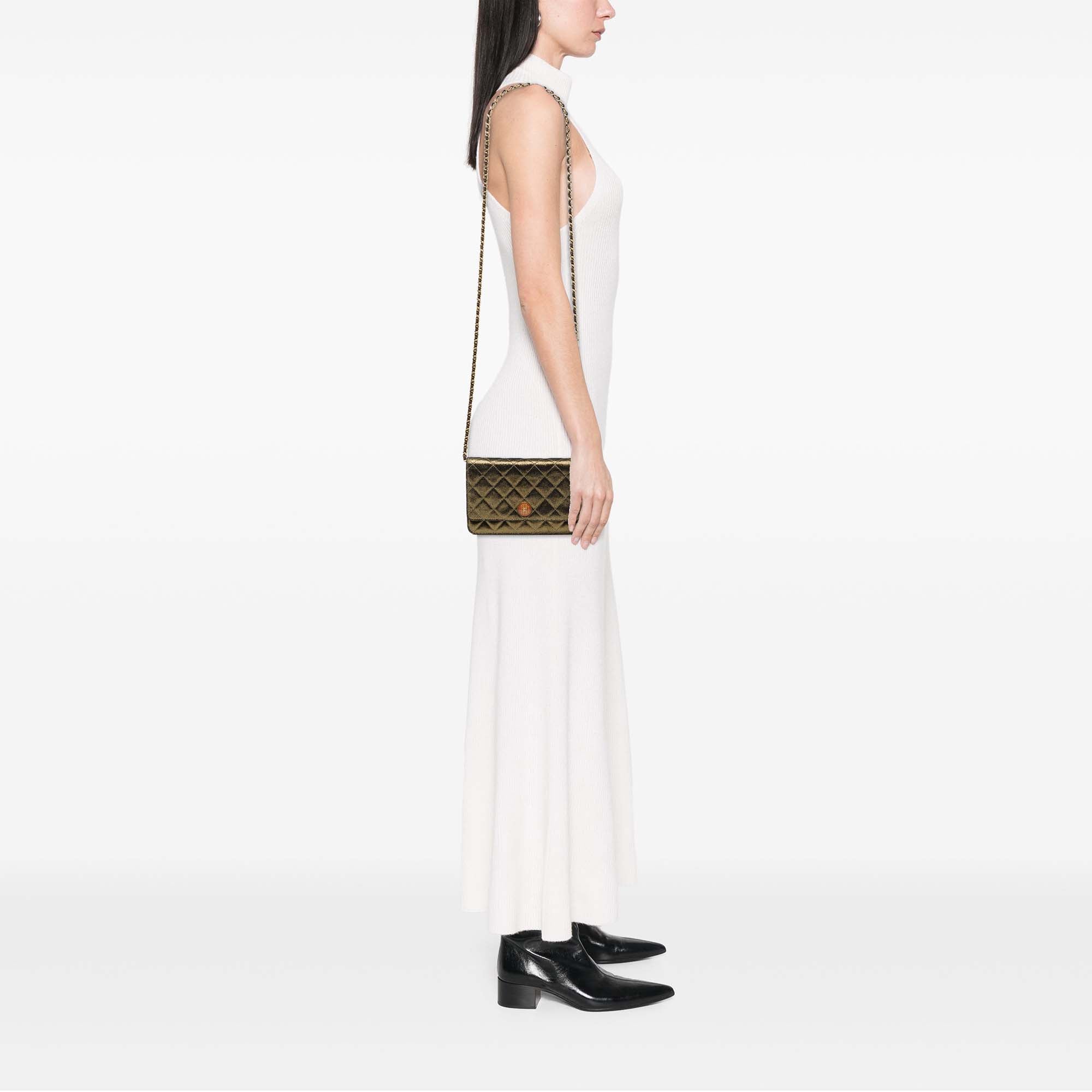 Chanel Quilted Iridescent Lambskin Tartan Button Wallet On Chain - image 6