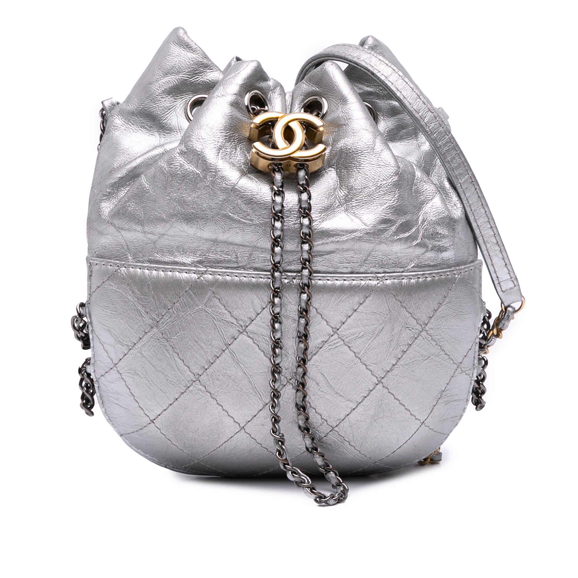 Chanel Small Quilted Metallic Aged Calfskin Gabrielle Bucket Bag - image 1