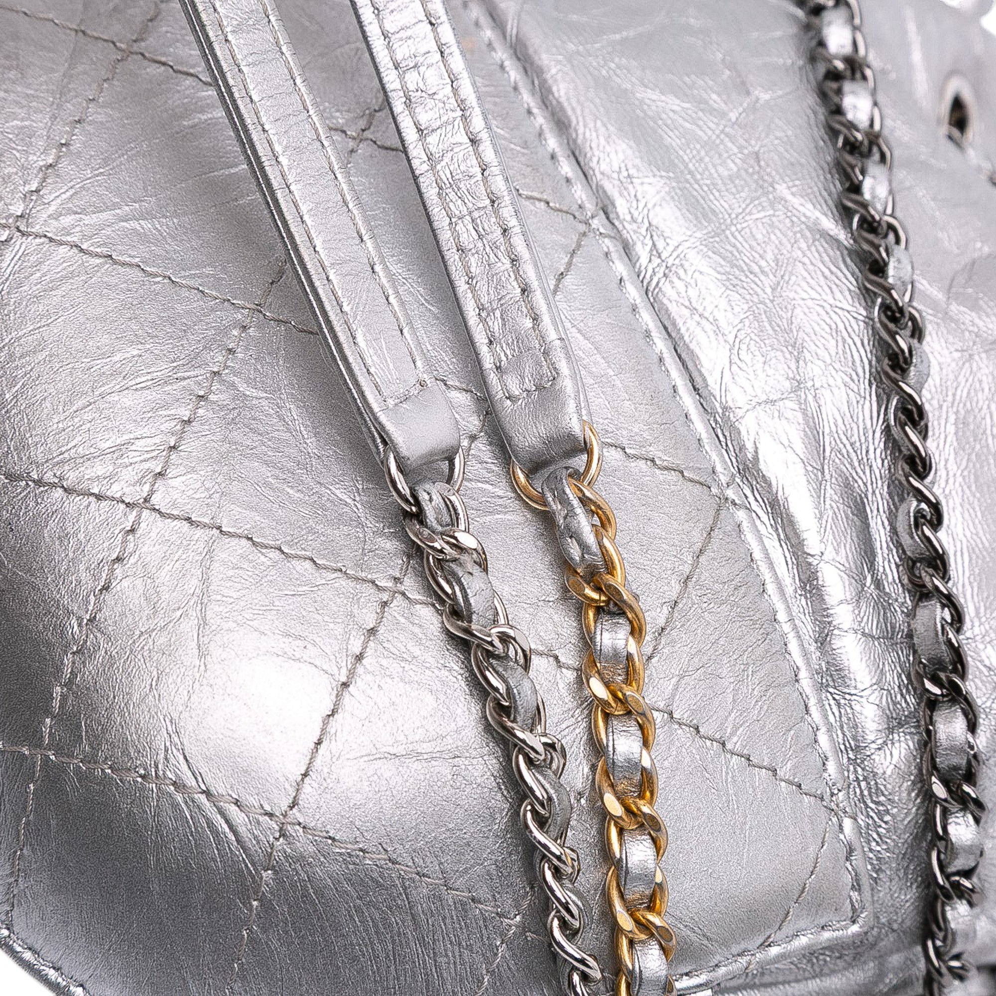 Chanel Small Quilted Metallic Aged Calfskin Gabrielle Bucket Bag - image 11