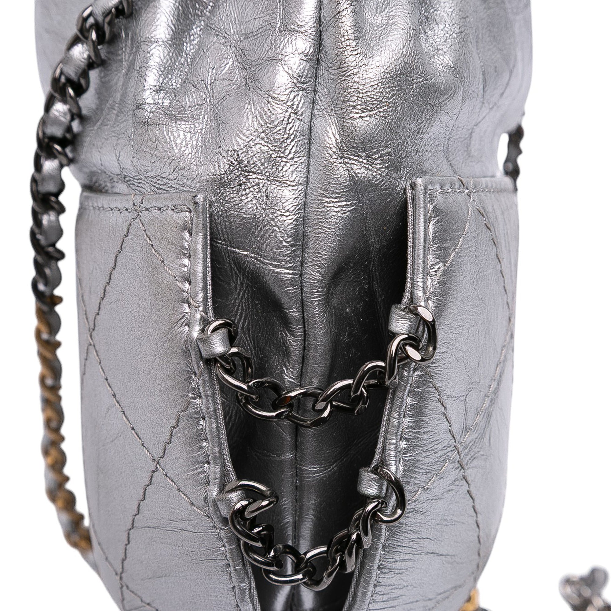Chanel Small Quilted Metallic Aged Calfskin Gabrielle Bucket Bag - image 9